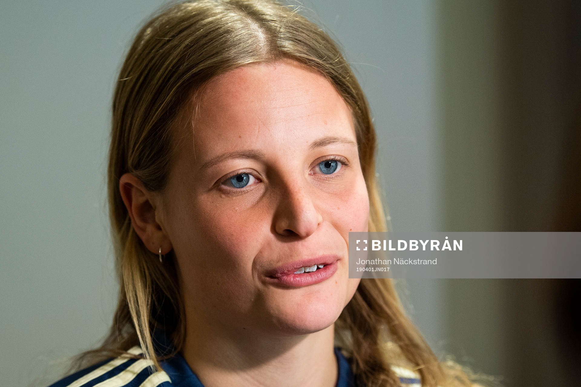 Sweden's Anna Anvegård speaks to the media