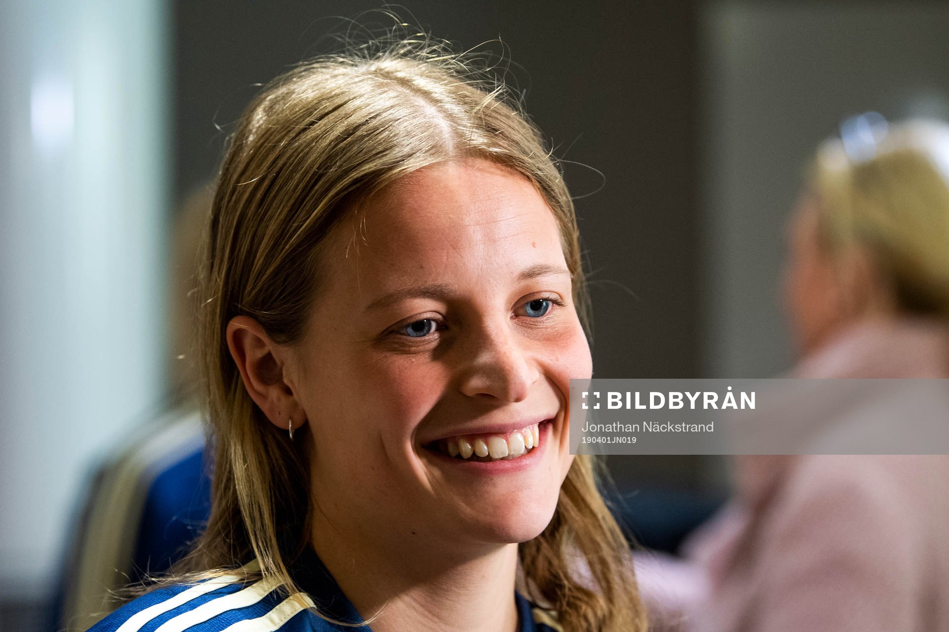 Sweden's Anna Anvegård speaks to the media