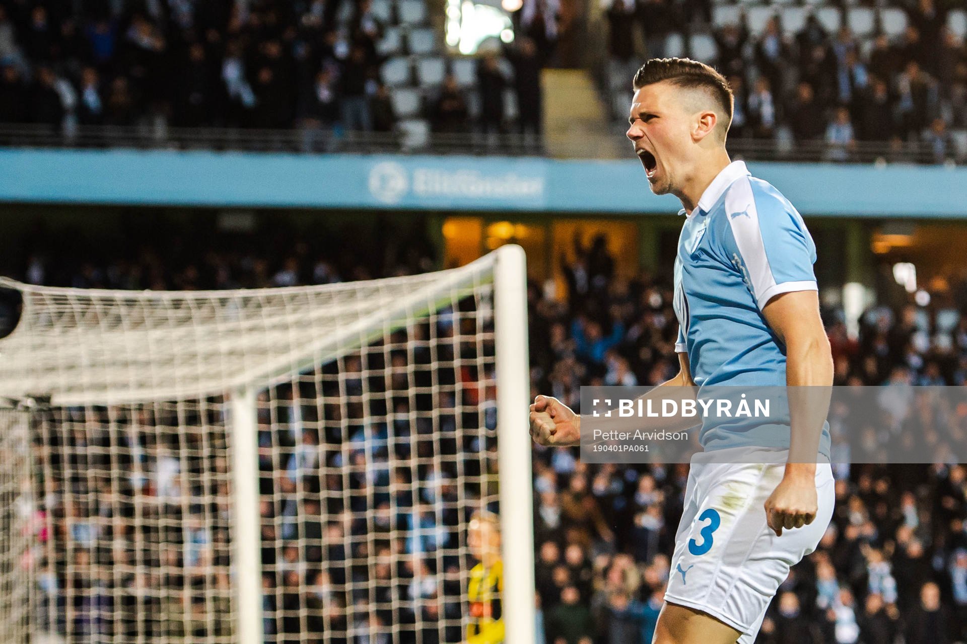 Malmö FFs Marcus Antonsson jublar efter 1-0 under fotbollsmatchen i Allsvenskan mellan Malmö FF och Häcken den 1 april 2019 i Malmö.