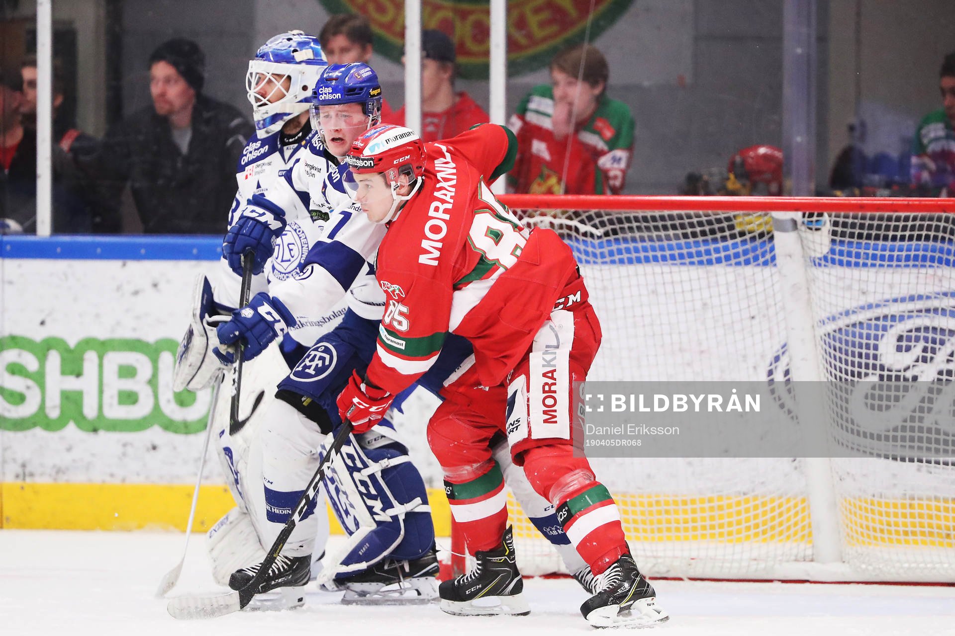 Leksands målvakt Axel Brage och Lucas Nordsäter nit Moras