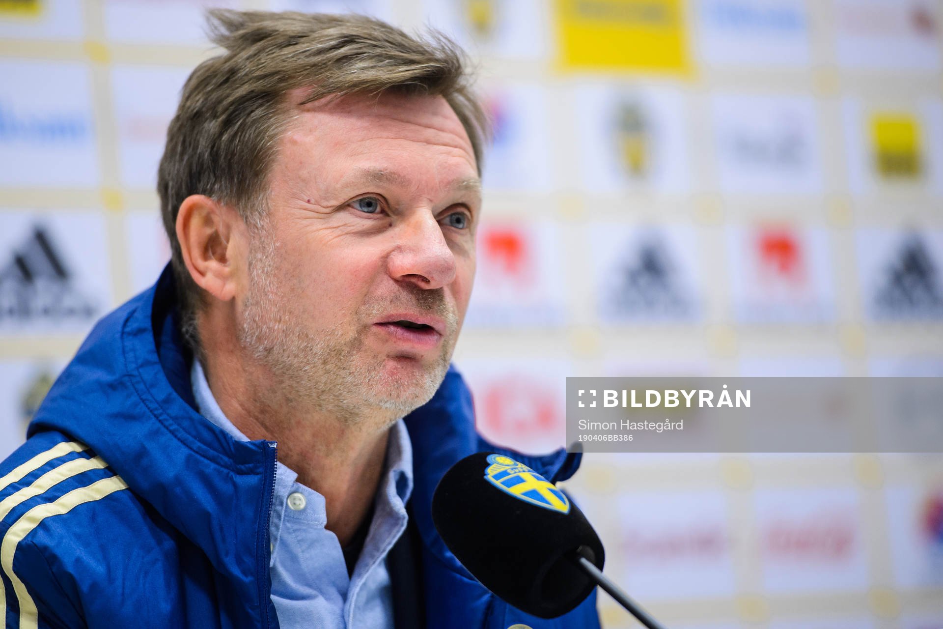 Peter Gerhardsson, head coach of Sweden at a press
