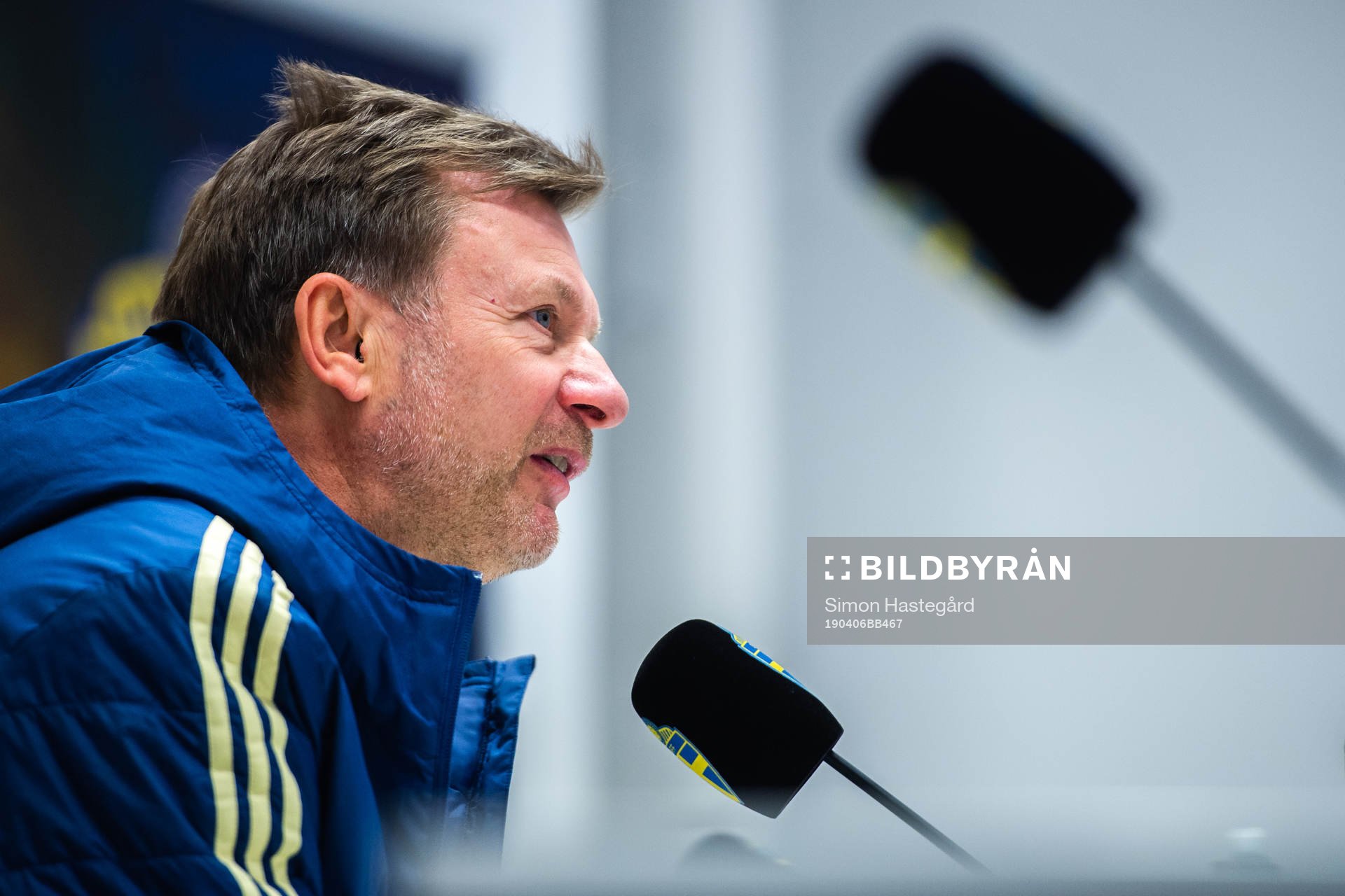 Peter Gerhardsson, head coach of Sweden at a press