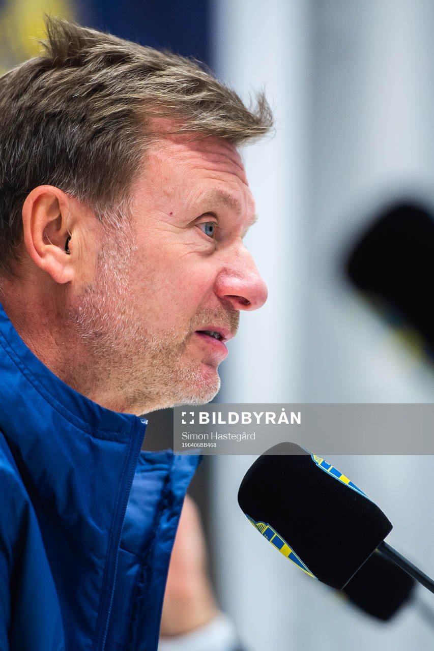 Peter Gerhardsson, head coach of Sweden at a press