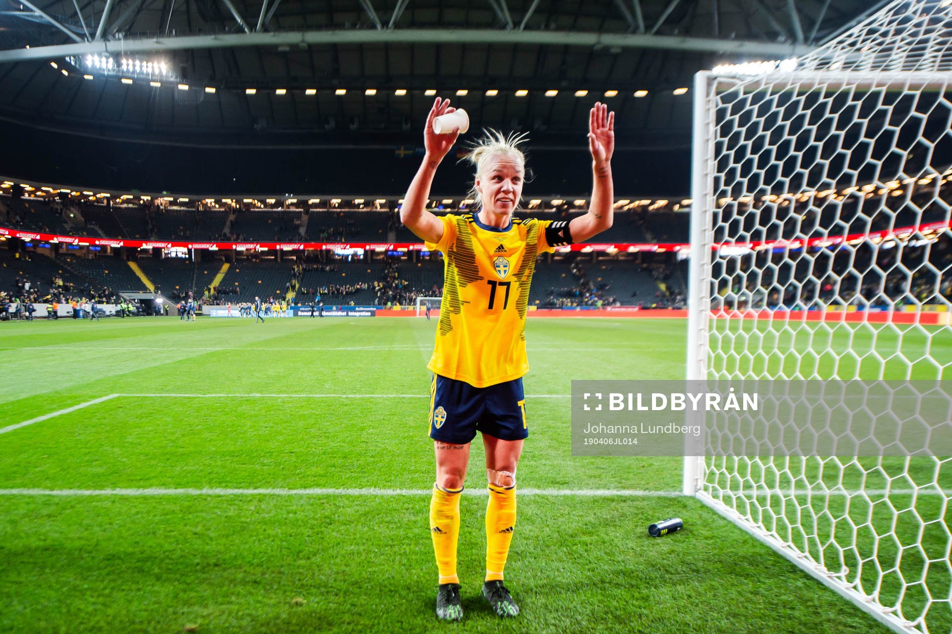 Caroline Seger of Sweden thanks the supporters after the women’s international friendly football match between Sweden and Germany on April 6, 2019 in Stockholm.