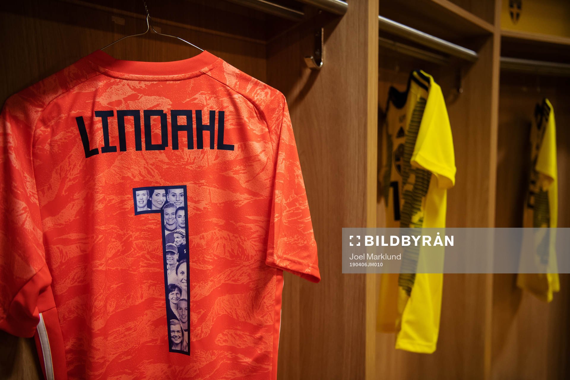 A jersey of Hedvig Lindahl is seen in team Sweden's locker