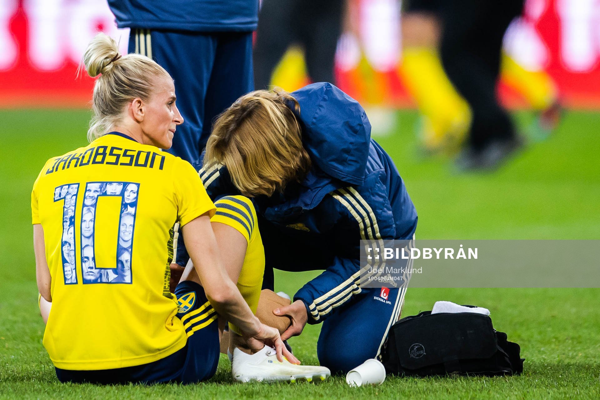Sofia Jakobsson of Sweden receives treatment