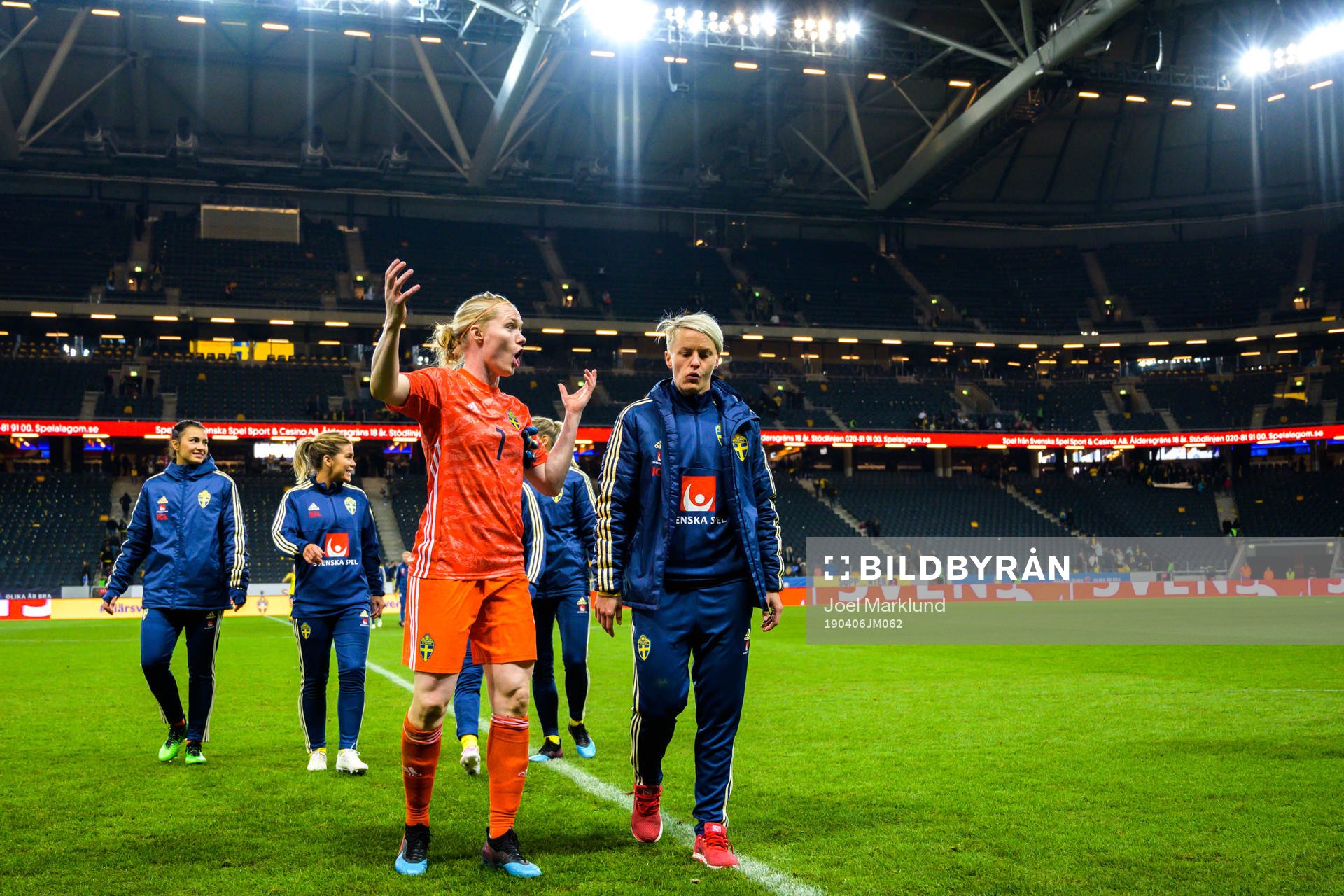 Goalkeeper Hedvig Lindahl and Nilla Fischer of Sweden