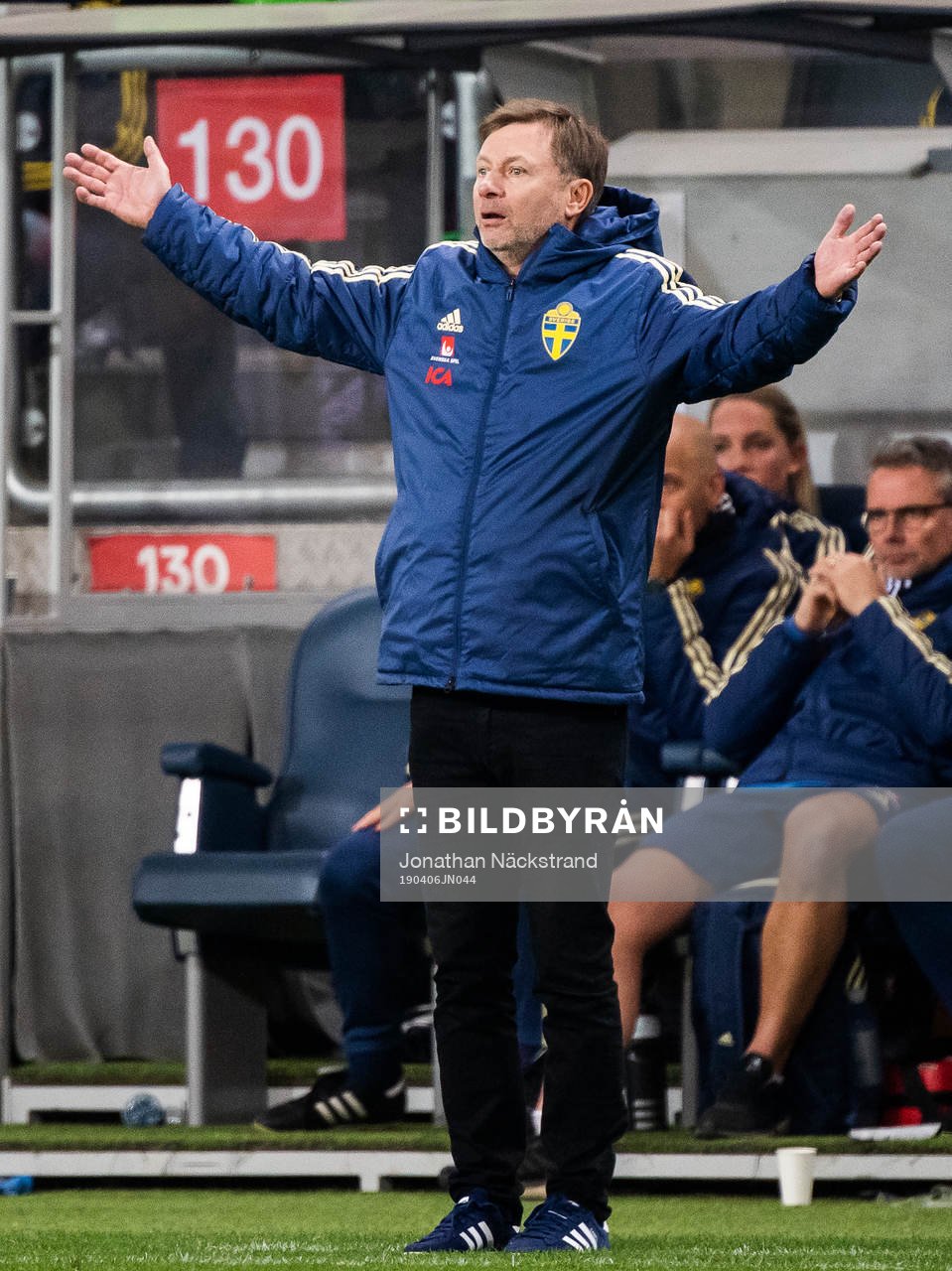Peter Gerhardsson, head coach of Sweden reacts