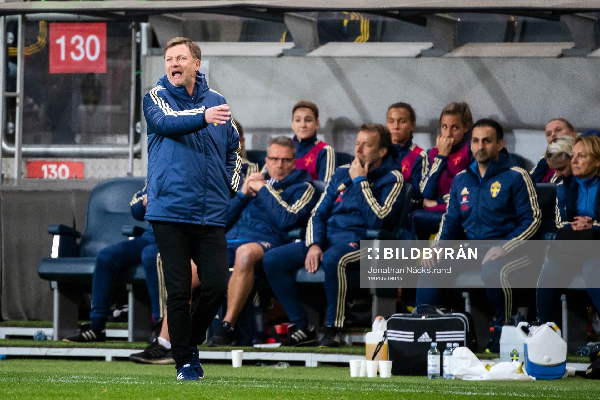 Peter Gerhardsson, head coach of Sweden reacts
