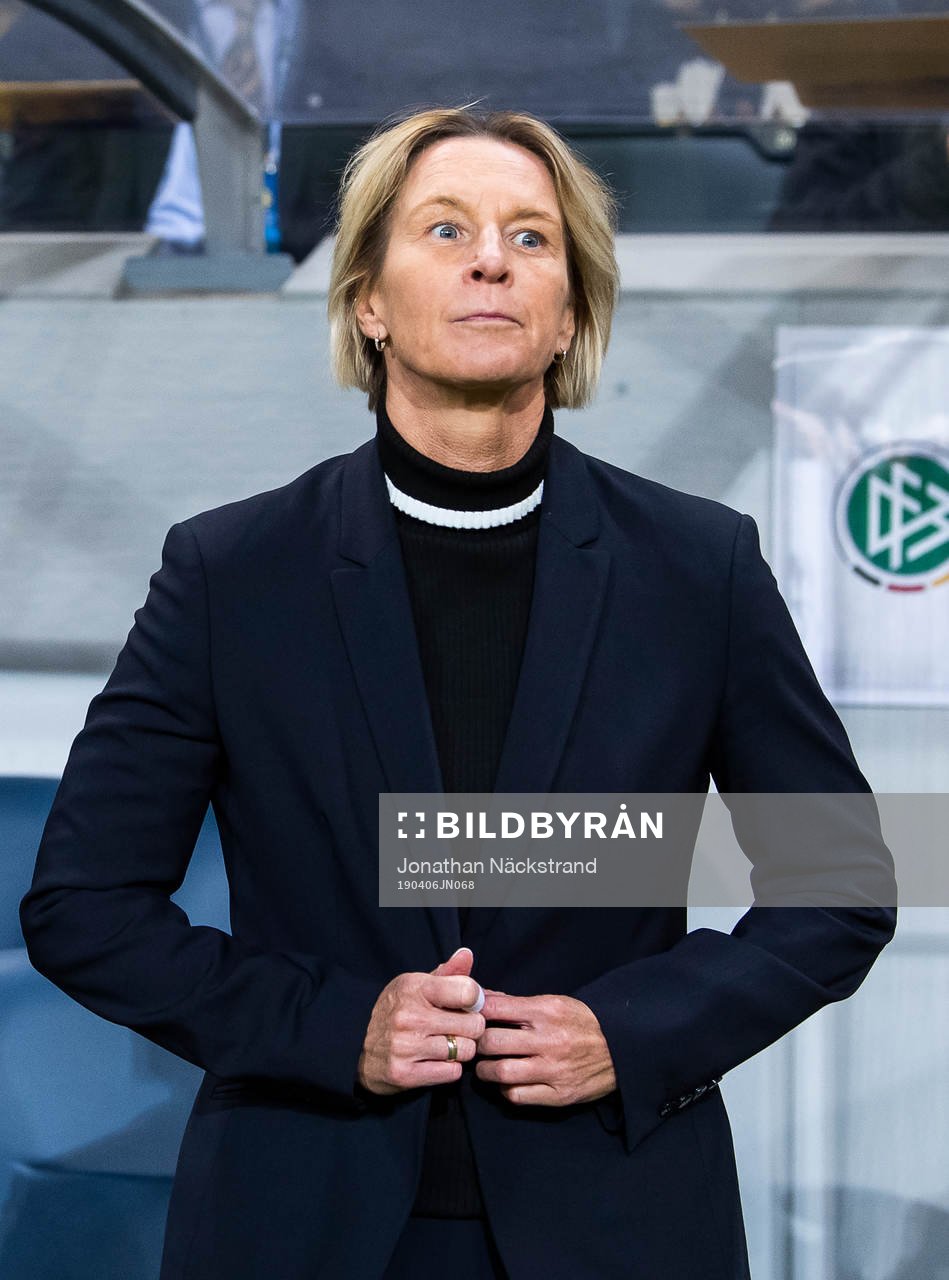 Martina Voss-Tecklenburg, Head Coach of Germany ahead of the women's international friendly football match between Sweden and Germany on April 6, 2019 in Stockholm.
