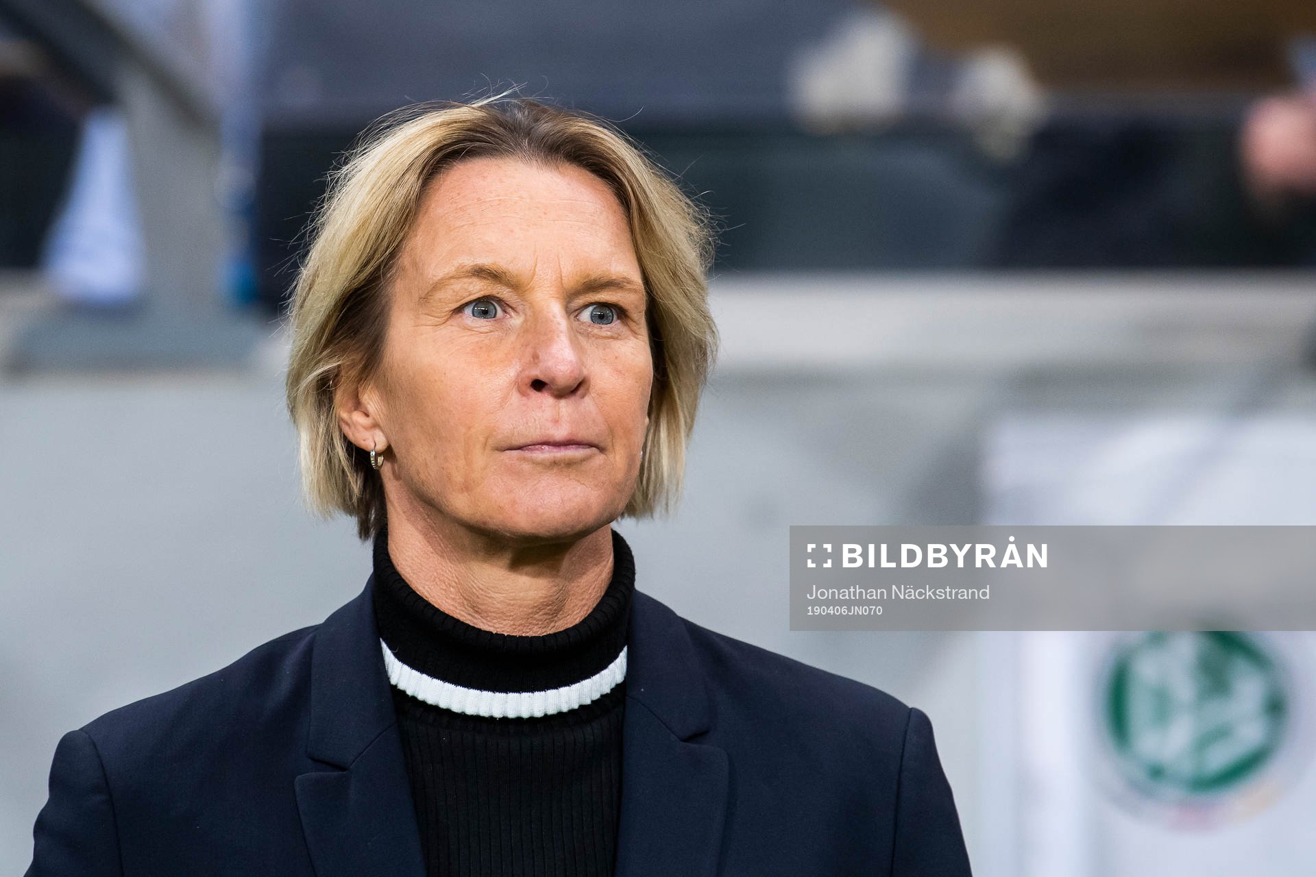 Martina Voss-Tecklenburg, Head Coach of Germany ahead of the women's international friendly football match between Sweden and Germany on April 6, 2019 in Stockholm.