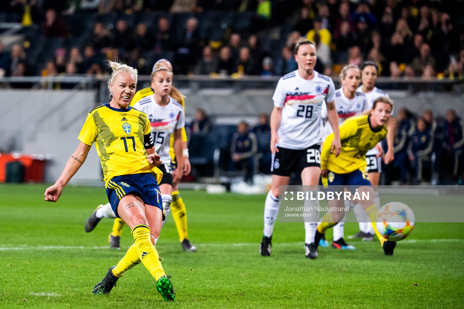 Caroline Seger of Sweden scores 1-2 with a penalty