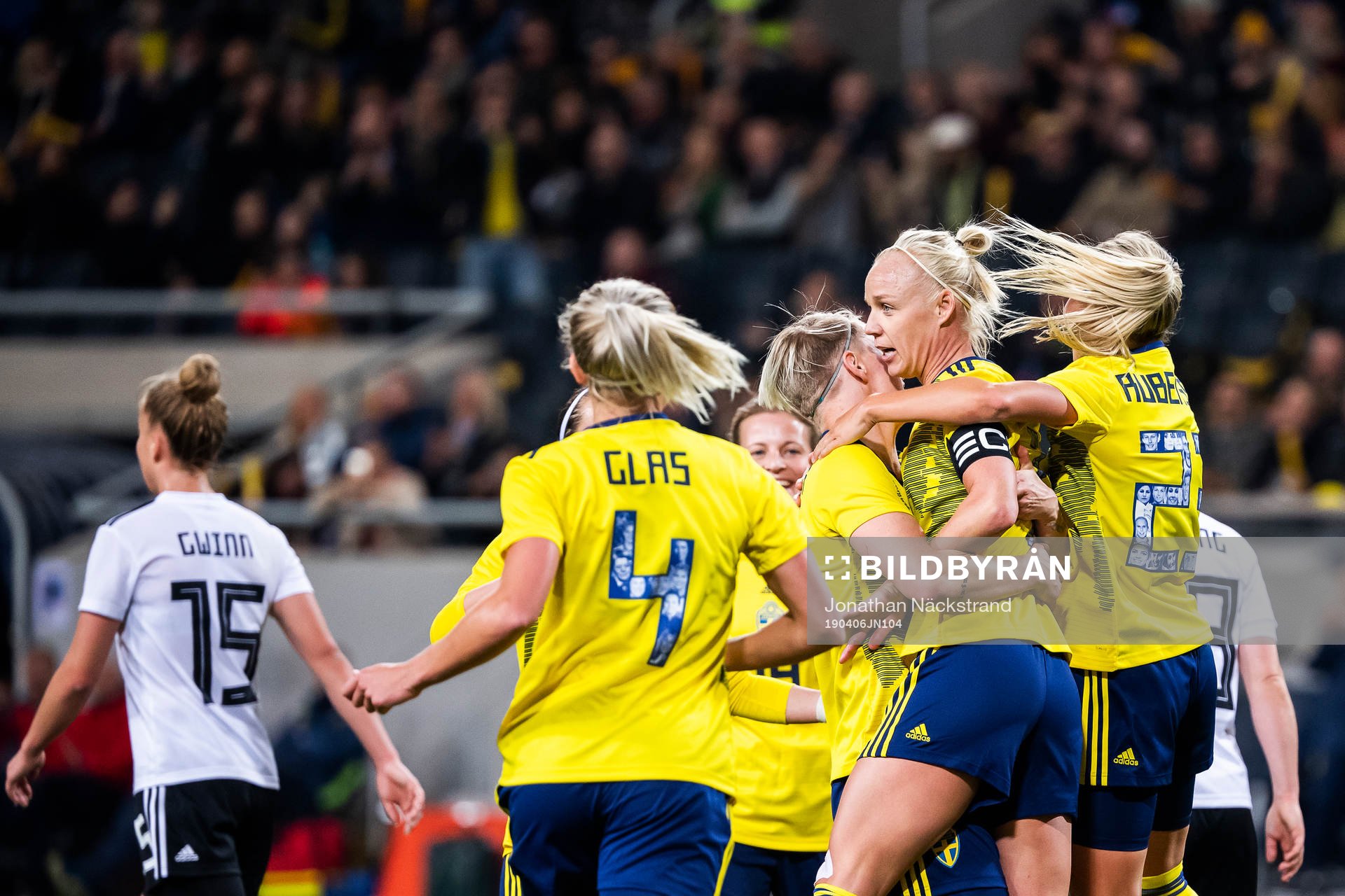 Caroline Seger of Sweden celebrates with teammates