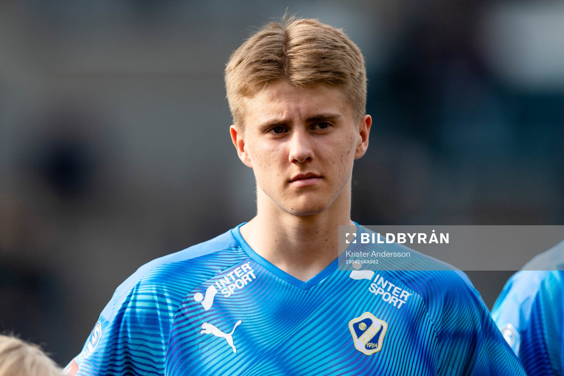 Halmstads Erik Ahlstrand före fotbollsmatchen i Superettan