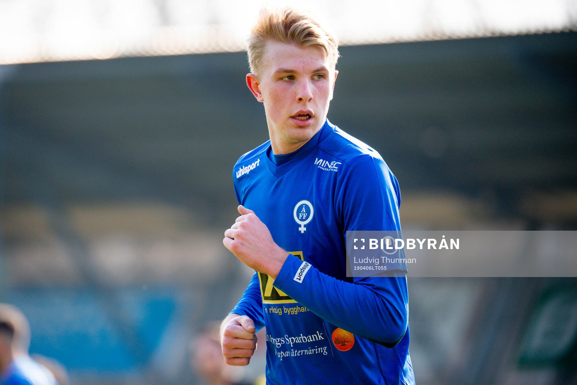 Åtvidabergs Adrian Pettersson under fotbollsmatchen i Division 1 Södra mellan Eskilsminne och Åtvidaberg den 6 april 2019 i Helsingborg.