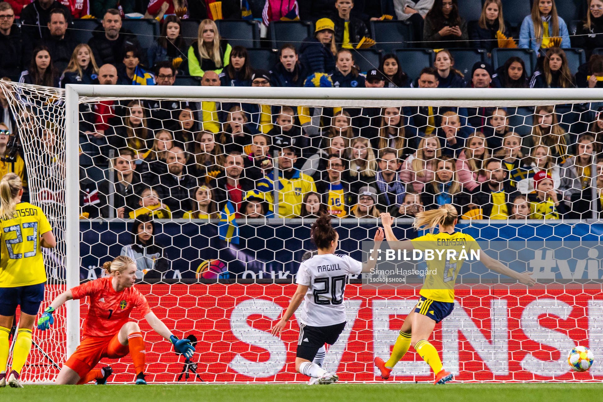 Goalkeeper Hedvig Lindahl and Magdalena Eriksson of Sweden