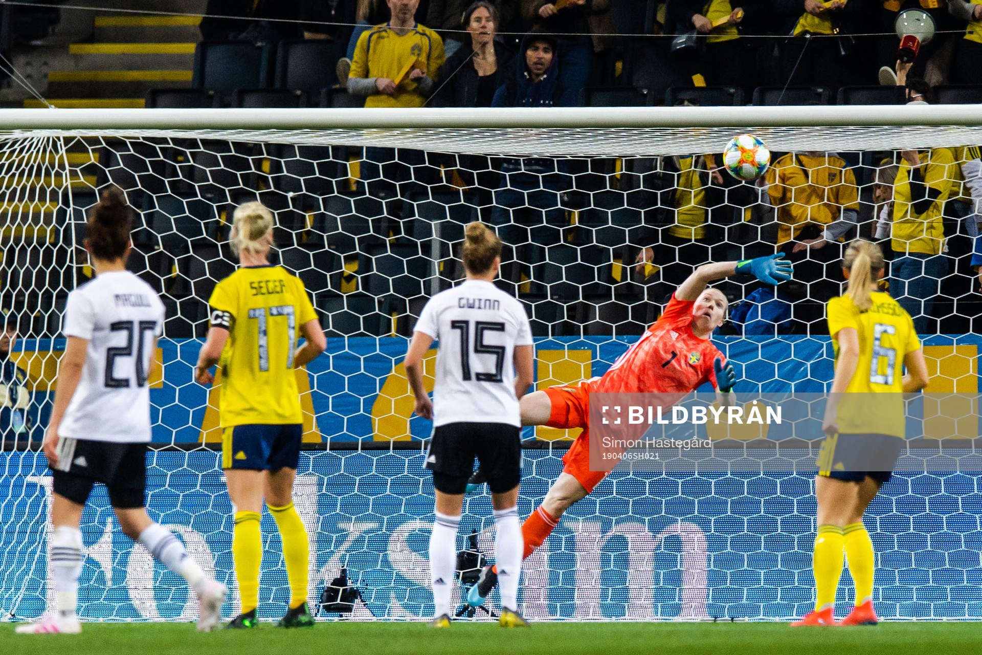 Goalkeeper Hedvig Lindahl of Sweden tries to save 0-2 goal