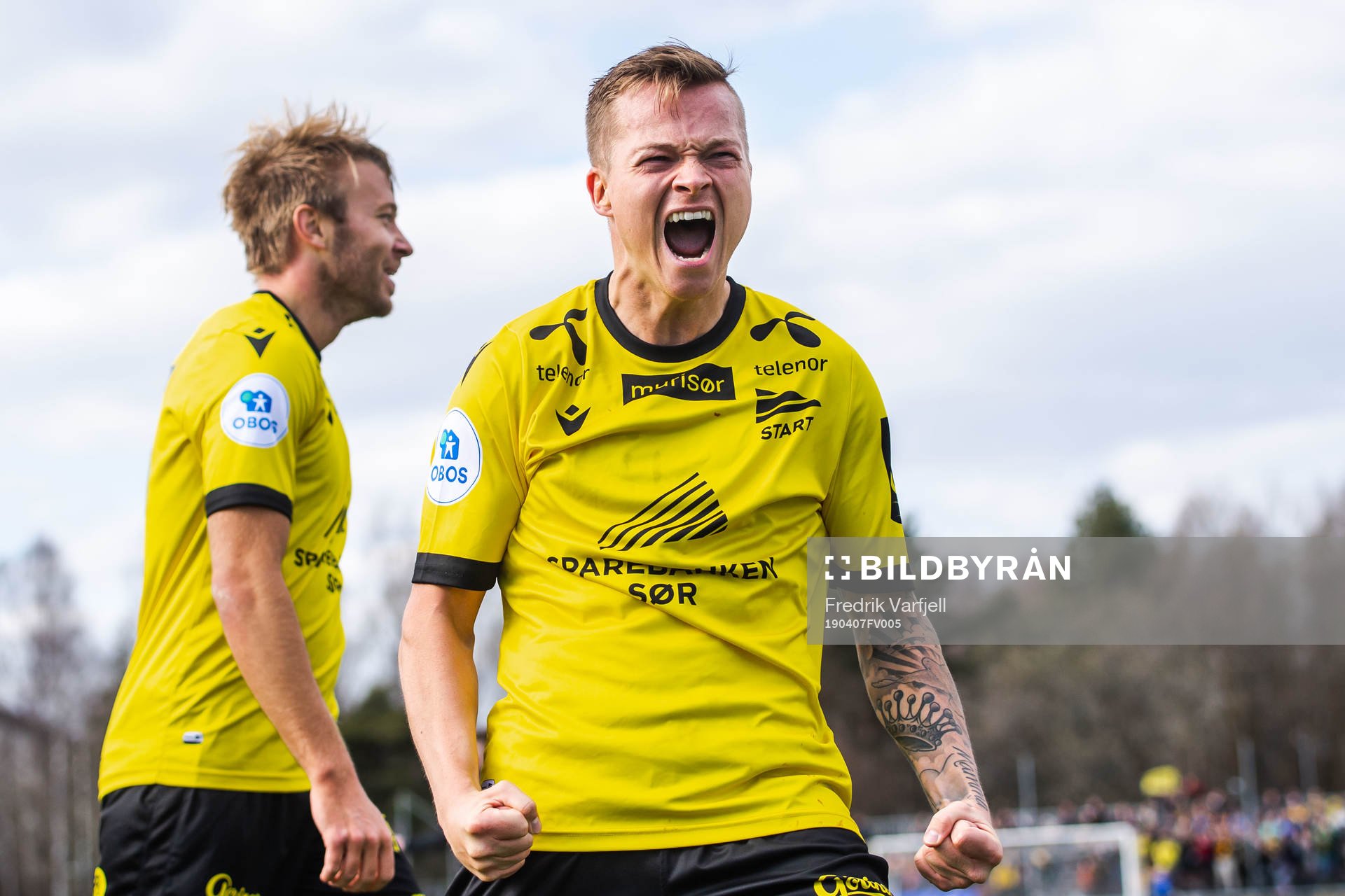 Aron Sigurdarson of Start celebrates