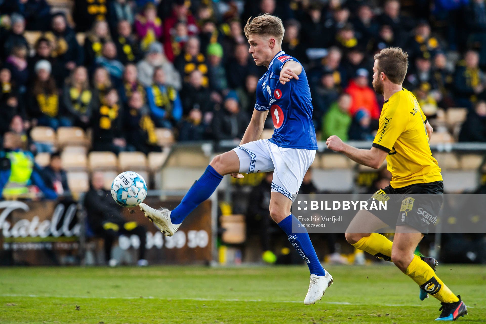 Olaus Jair Skarsem of Ranheim and Simen Rafn of Lillestrøm during the Eliteserien match between Lillestrøm and Ranheim on April 7, 2019 in Lillestrøm.