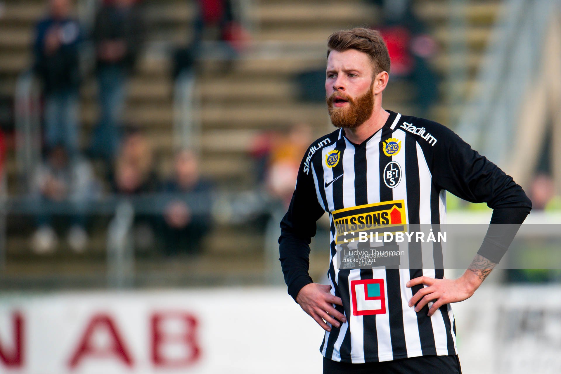 Landskronas Jesper Lernesjö under fotbollsmatchen i Division 1 Södra mellan Landskrona och Trollhättan den 7 april 2019 i Landskrona.