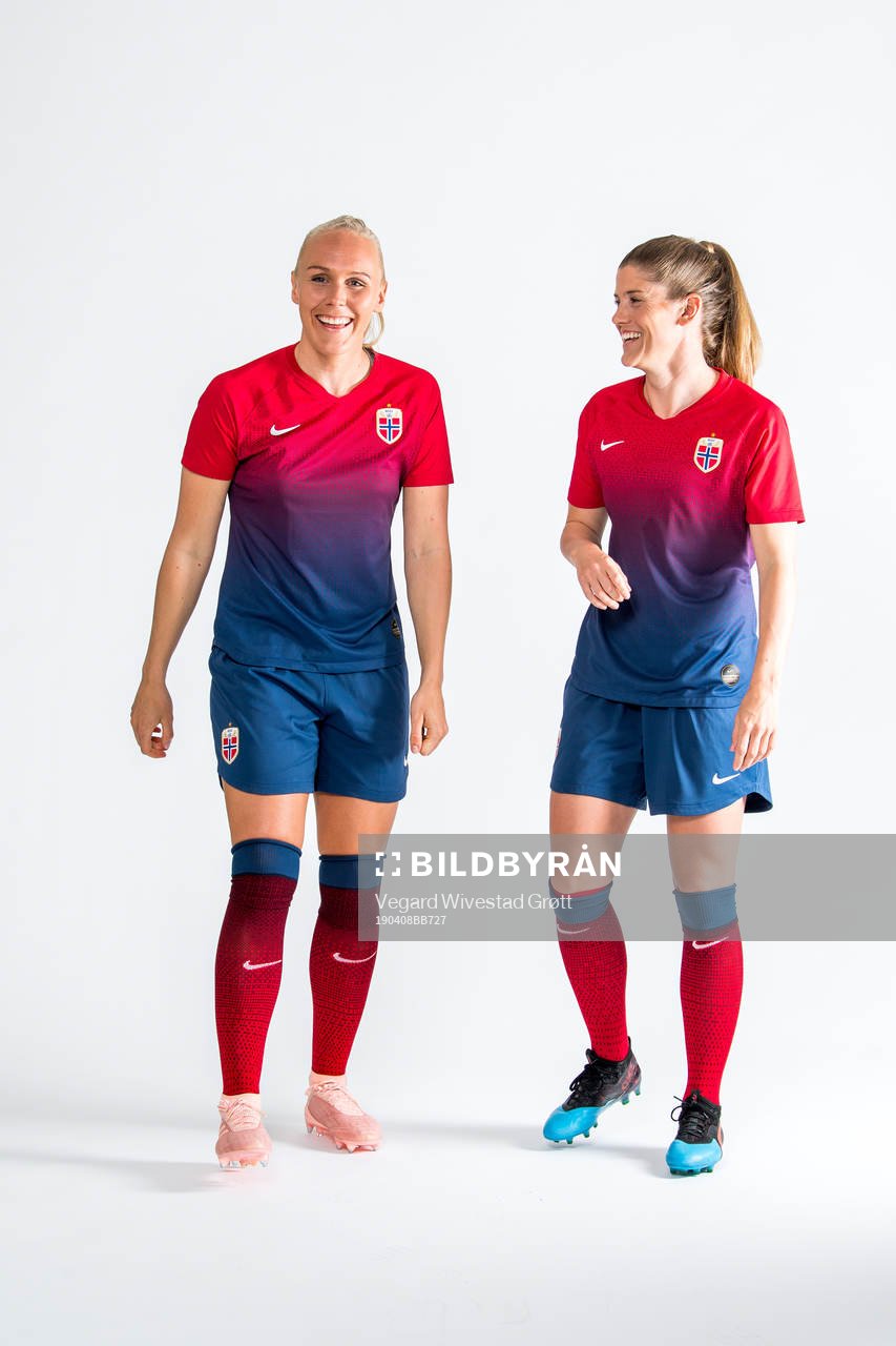 Maria Thorisdottir and Maren Mjelde of Norway pose for a