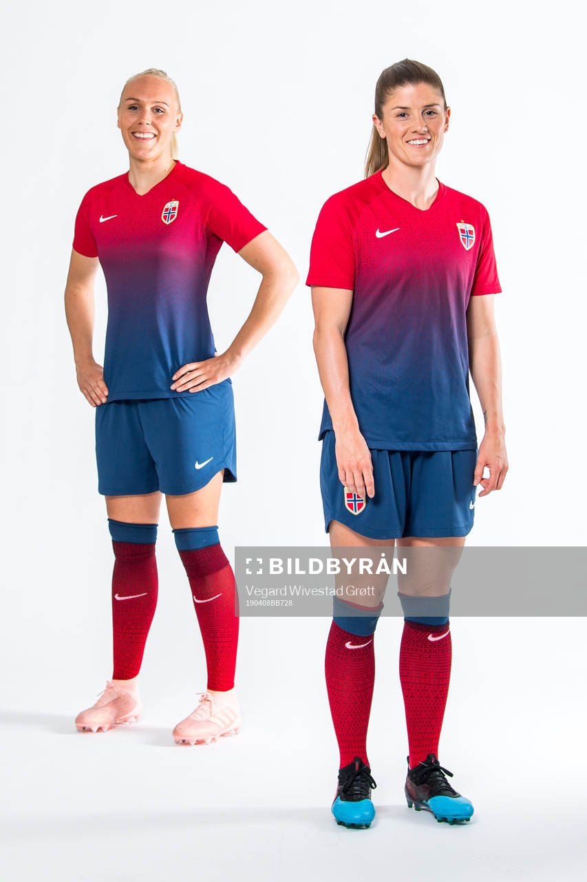 Maria Thorisdottir and Maren Mjelde of Norway pose for a