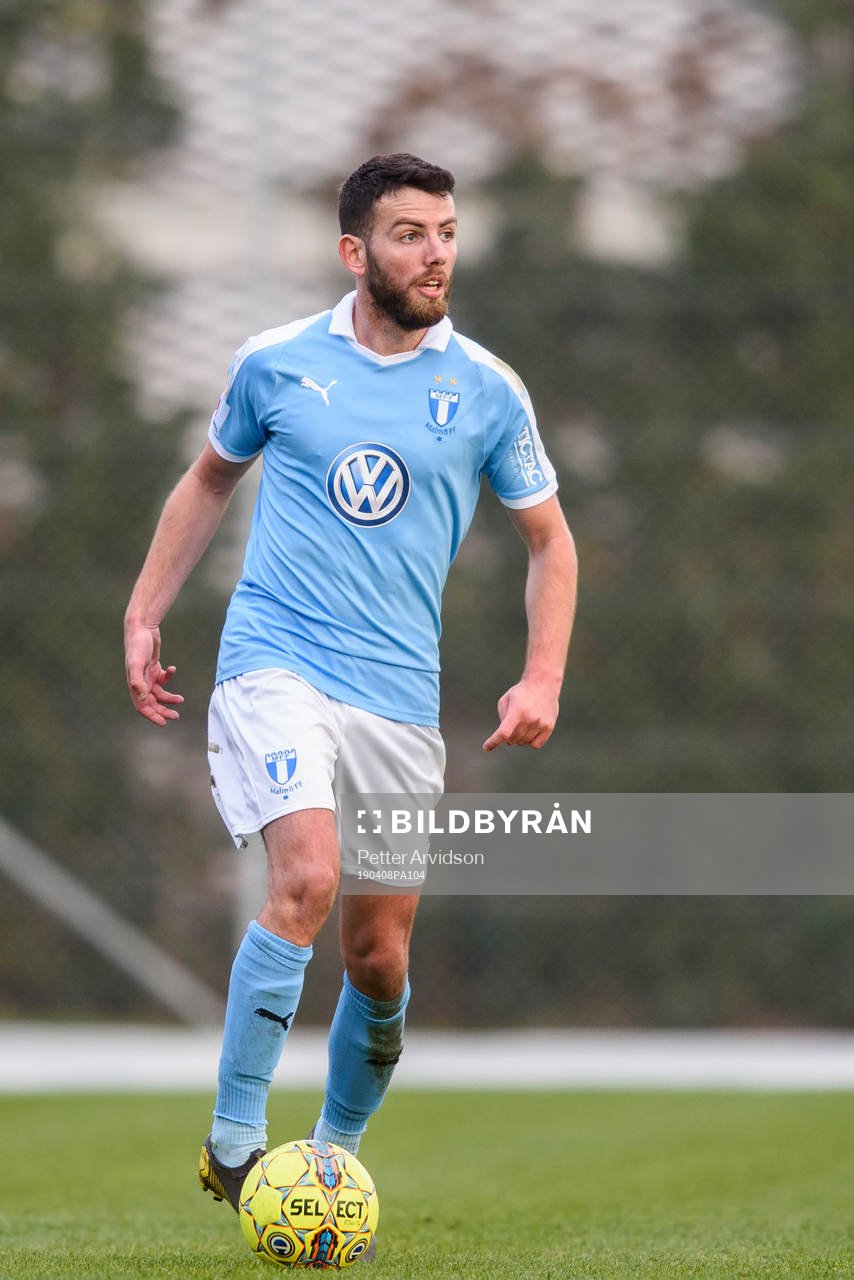 Malmö FFs Erdal Rakip under fotbollsmatchen i U21 Allsvenskan mellan Malmö FF och BK Häcken den 8 april 2019 i Malmö.