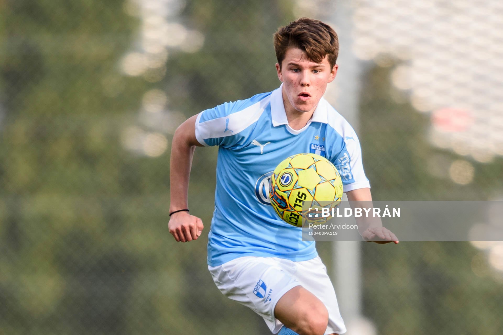 Malmö FFs Jesper Dickman under fotbollsmatchen i U21 Allsvenskan mellan Malmö FF och BK Häcken den 8 april 2019 i Malmö.