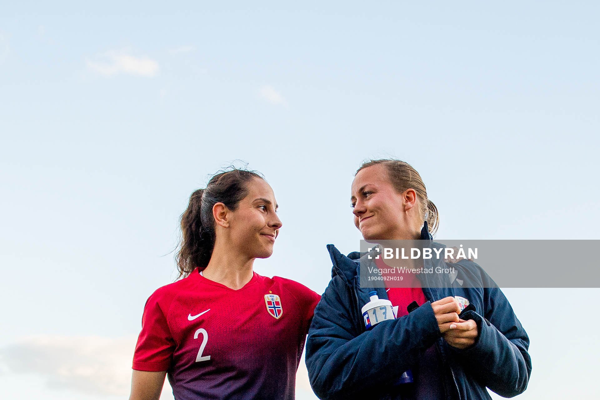 Ingrid Moe Wold and Kristine Minde of Norway after the women's international friendly football match between Norway and New Zealand on April 9, 2019 in Marbella.