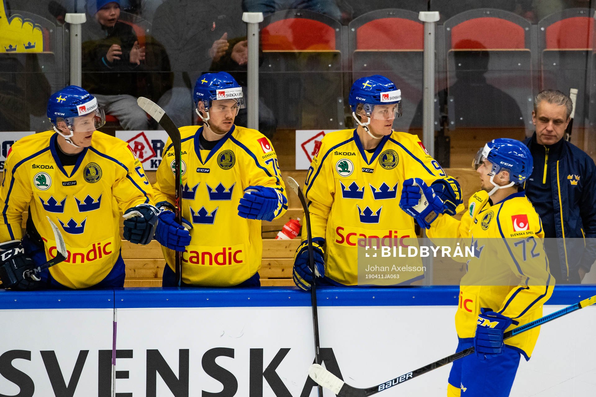 Daniel Zaar (th) celebrates with Jesper Boqvist  of Sweden