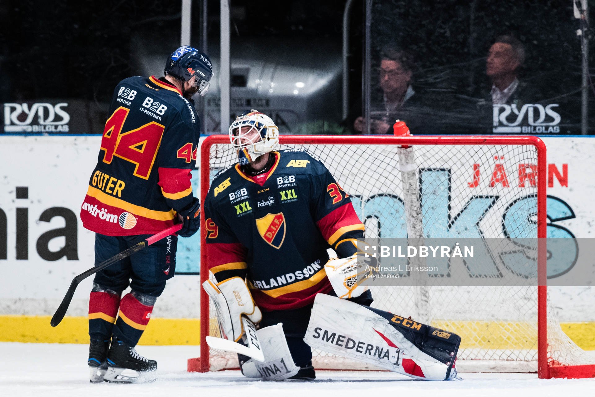 Djurgårdens Mattias Guter och målvakt Adam Reideborn