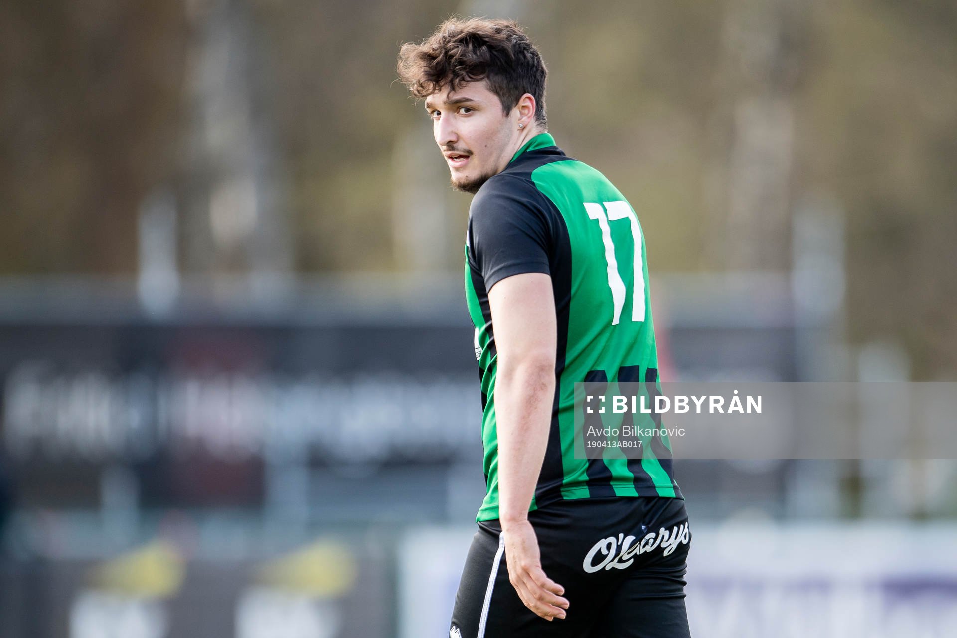 Högaborgs Bleron Zekaj under fotbollsmatchen i Div 3 Södra mellan Högaborg och Höganäs den 13 April 2019 i Helsingborg.
