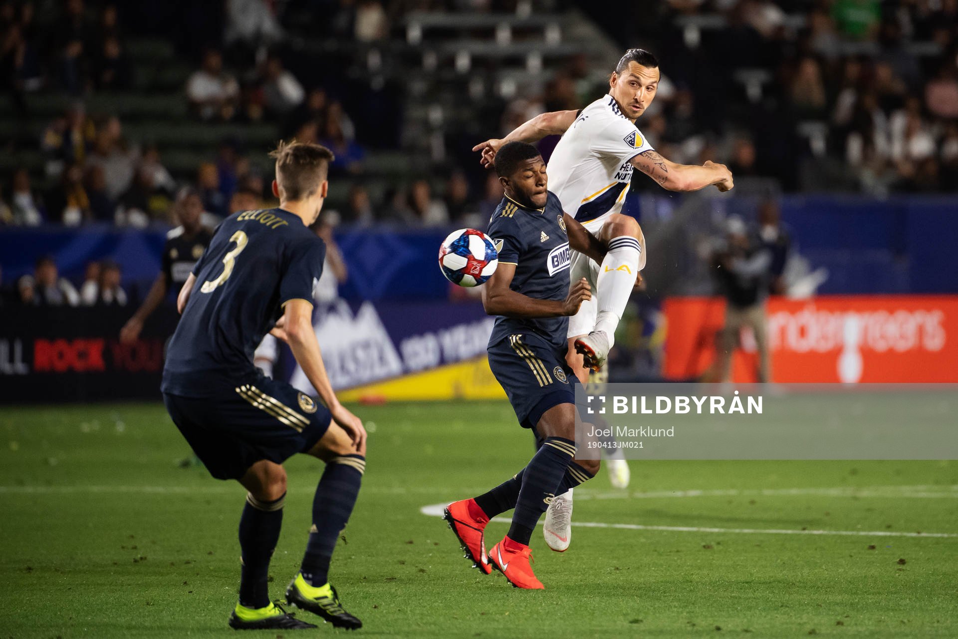 Zlatan Ibrahimovic of LA Galaxy in action against Jamiro