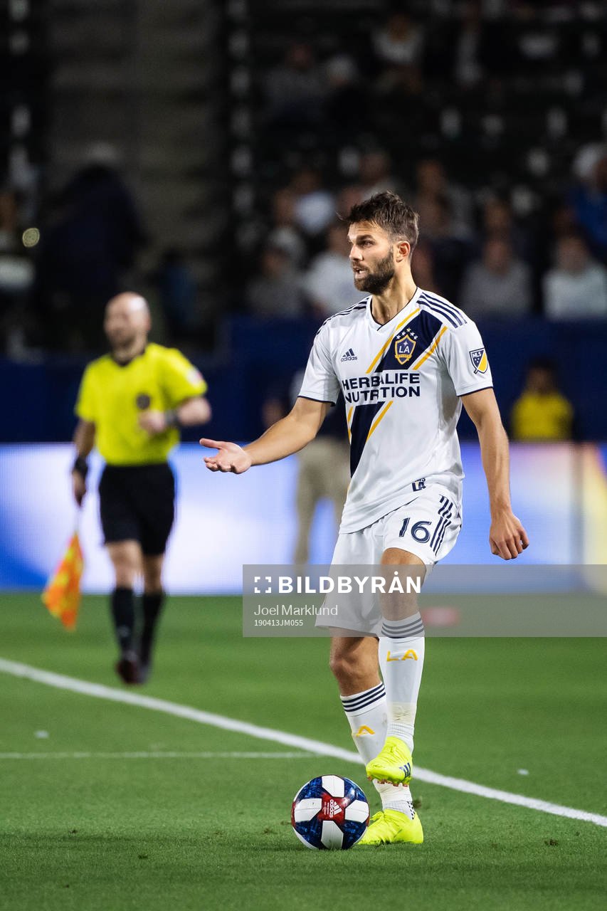 Jørgen Skjelvik of LA Galaxy during the MLS regular season football match between LA Galaxy and Philadelphia Union on April 13, 2019 in Los Angeles.