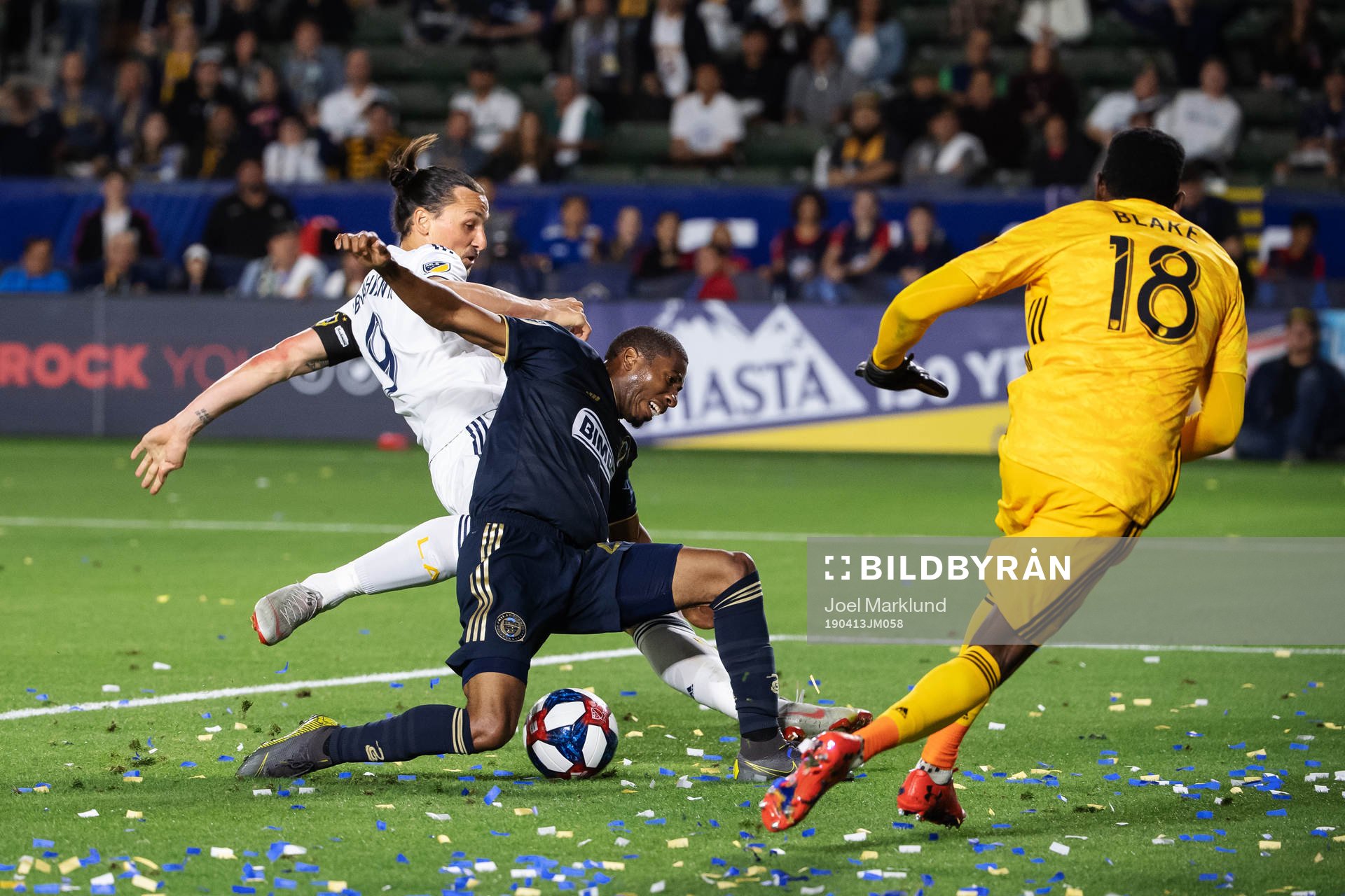 Zlatan Ibrahimovic of LA Galaxy and Raymon Gaddis of