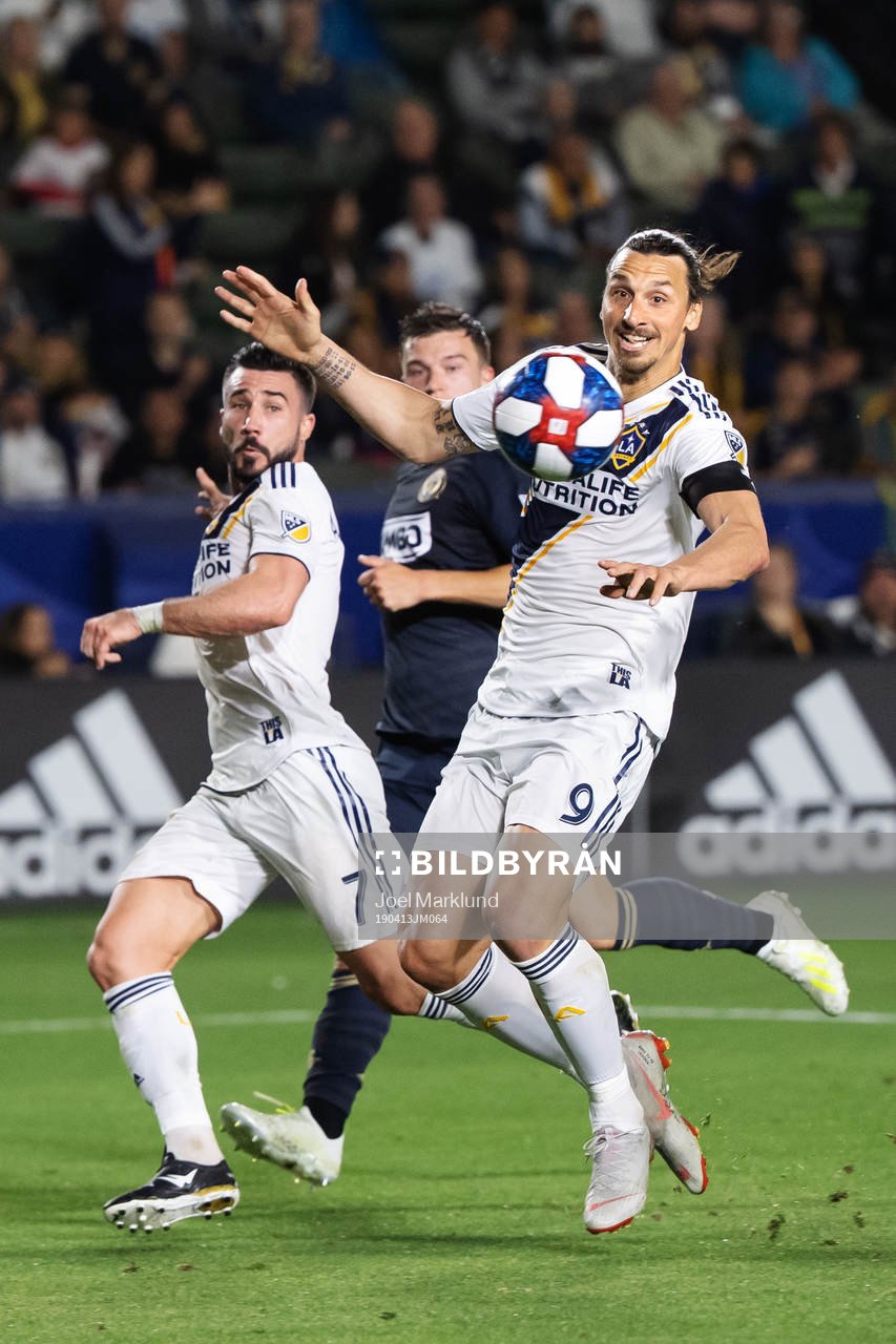 Romain Alessandrini and Zlatan Ibrahimovic of LA Galaxy