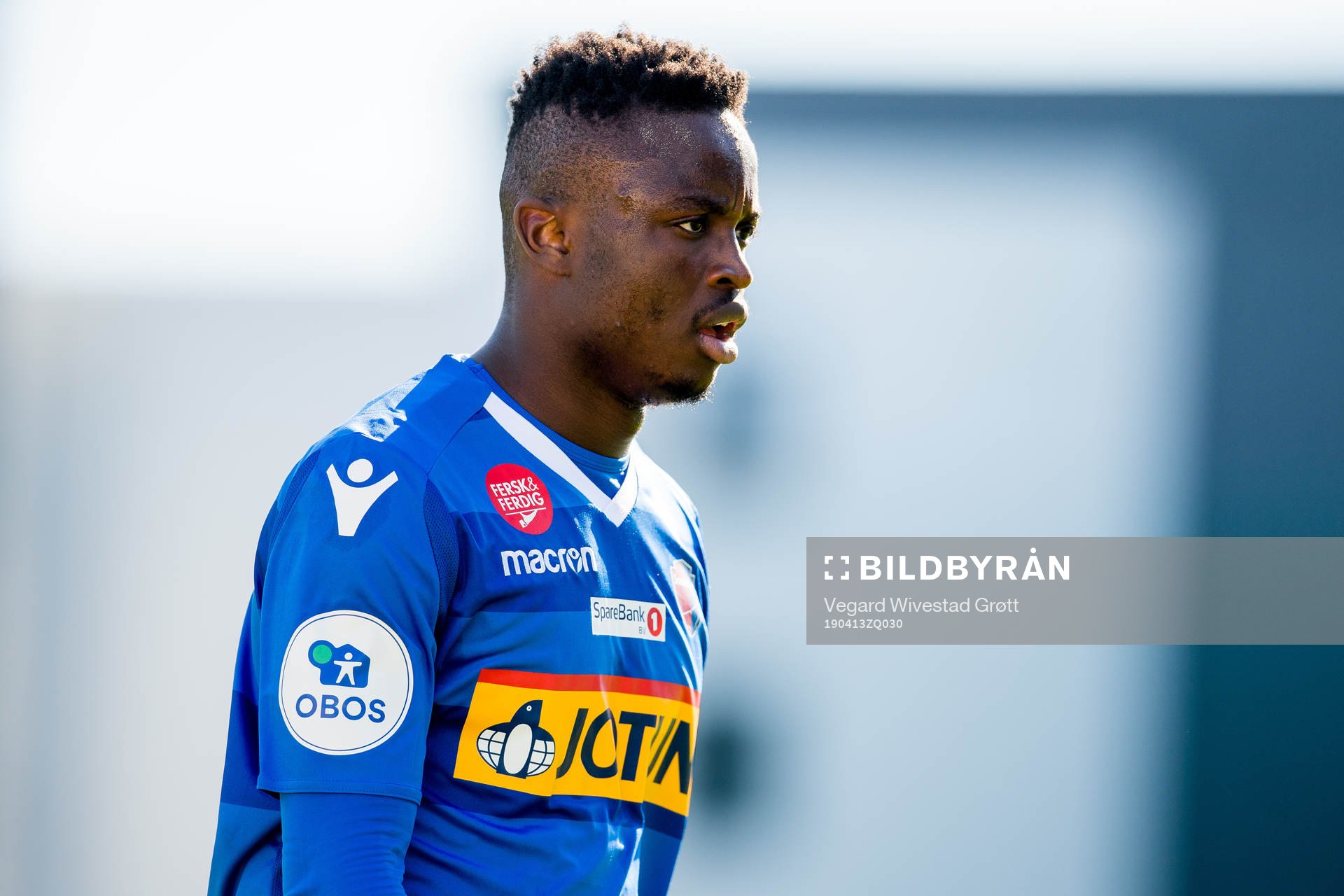 Brice Wembangomo of Sandefjord during the OBOS-ligaen football match between Sandefjord and Aalesund on April 13, 2019 in Sandefjord.
