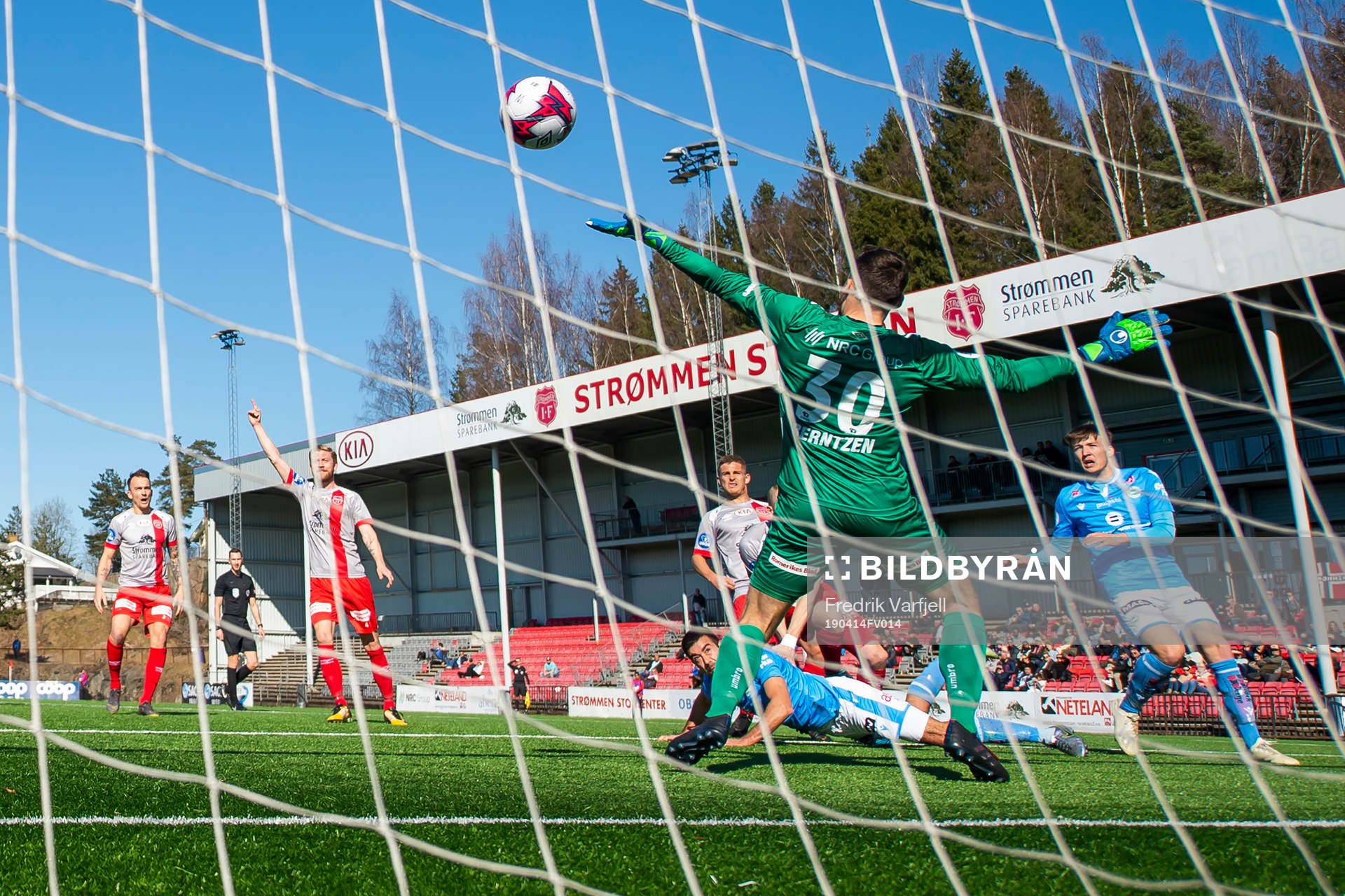 Sanel Kapidzic of Sandnes Ulf scores a disallowed goal