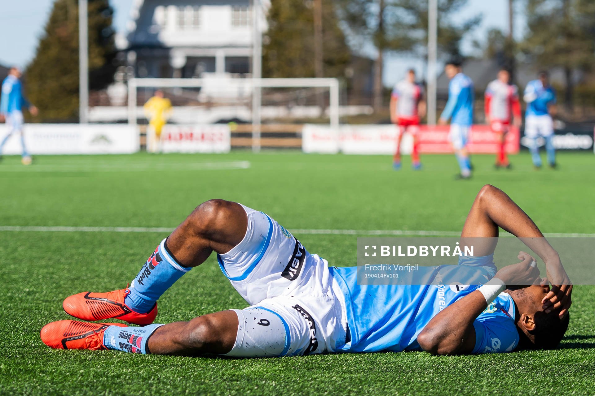 Kachi of Sandnes Ulf lies down with an injury