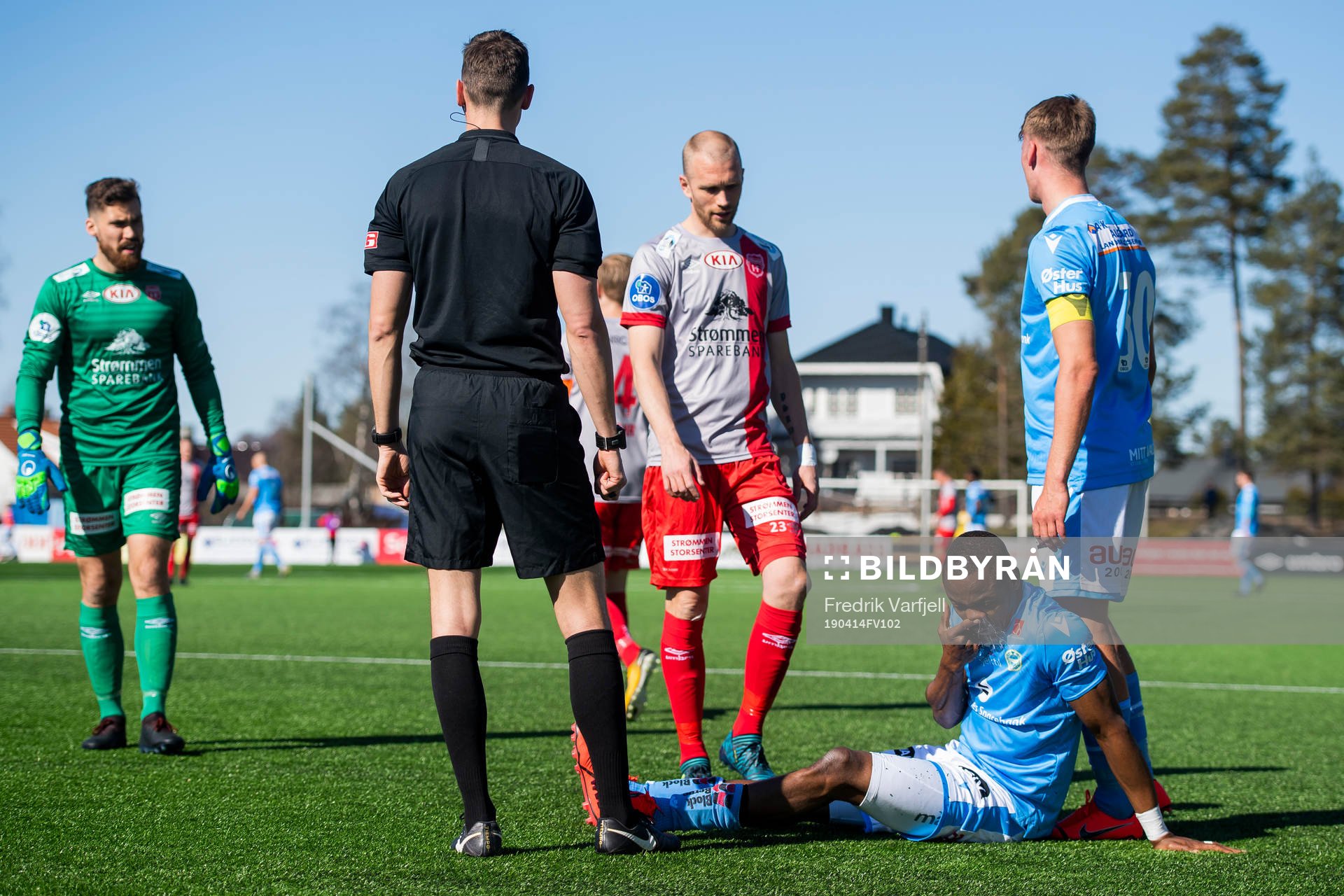Kachi of Sandnes Ulf lies down with an injury