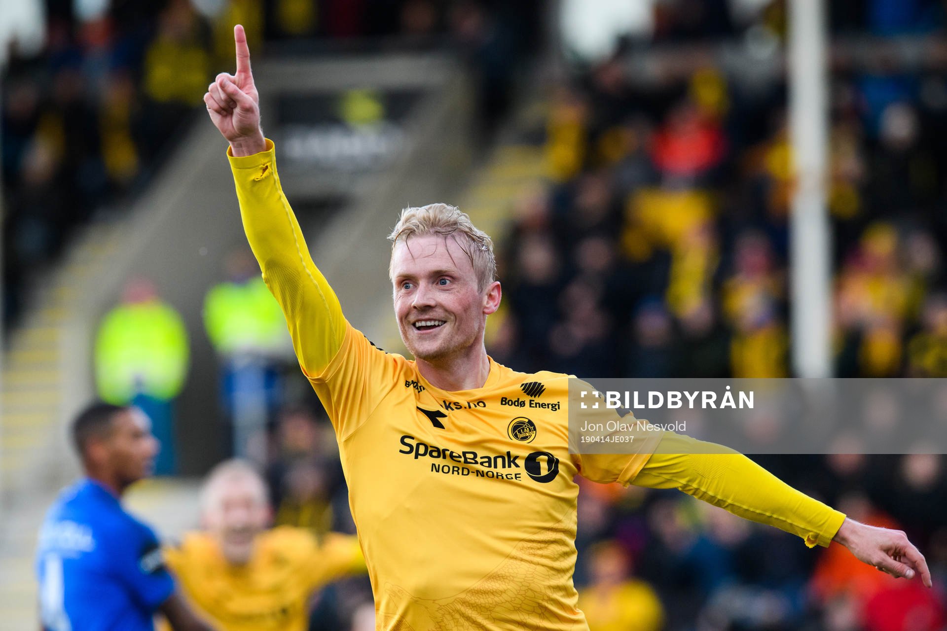 Geir André Herrem of Bodø/Glimt celebrates after his 3-0 goal during the Eliteserien match between Bodø/Glimt and Molde on April 14, 2019 in Bodø.