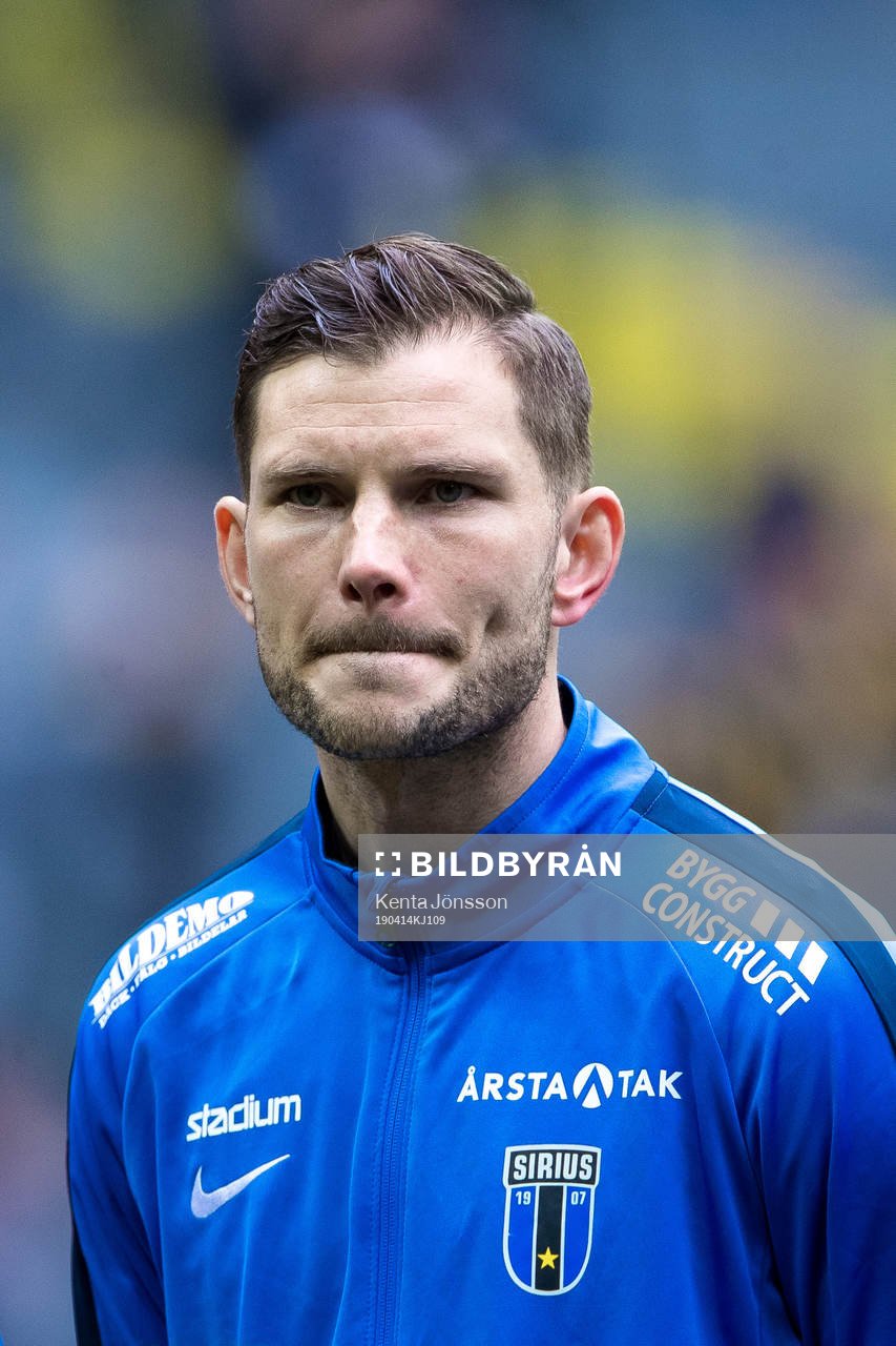 Sirius Robert Åhman Persson under lineup inför fotbollsmatchen i Allsvenskan mellan AIK och Sirius den 14 april 2019 i Stockholm. 