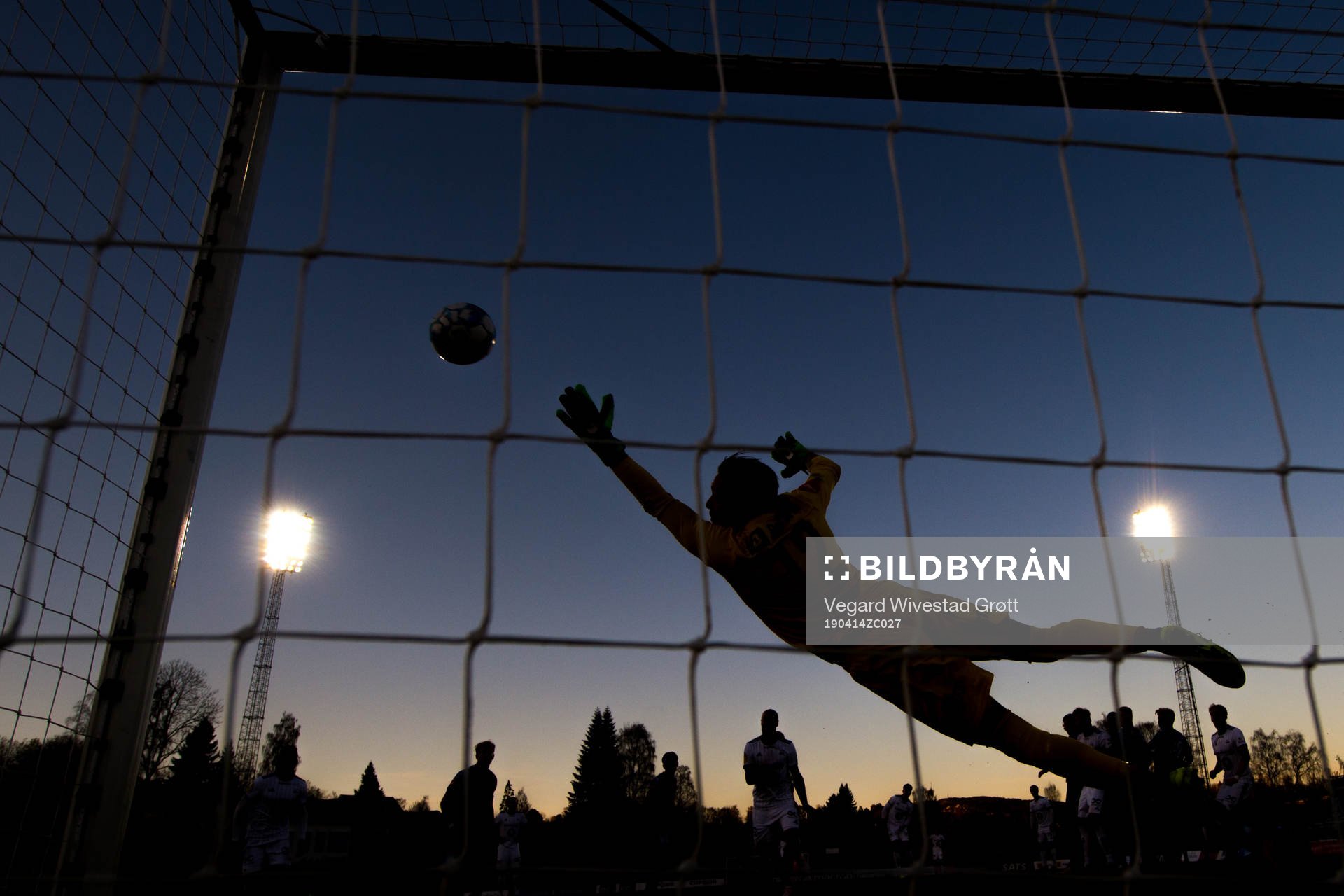 The silhouette of goalkeeper Marcus Sandberg of Stabæk