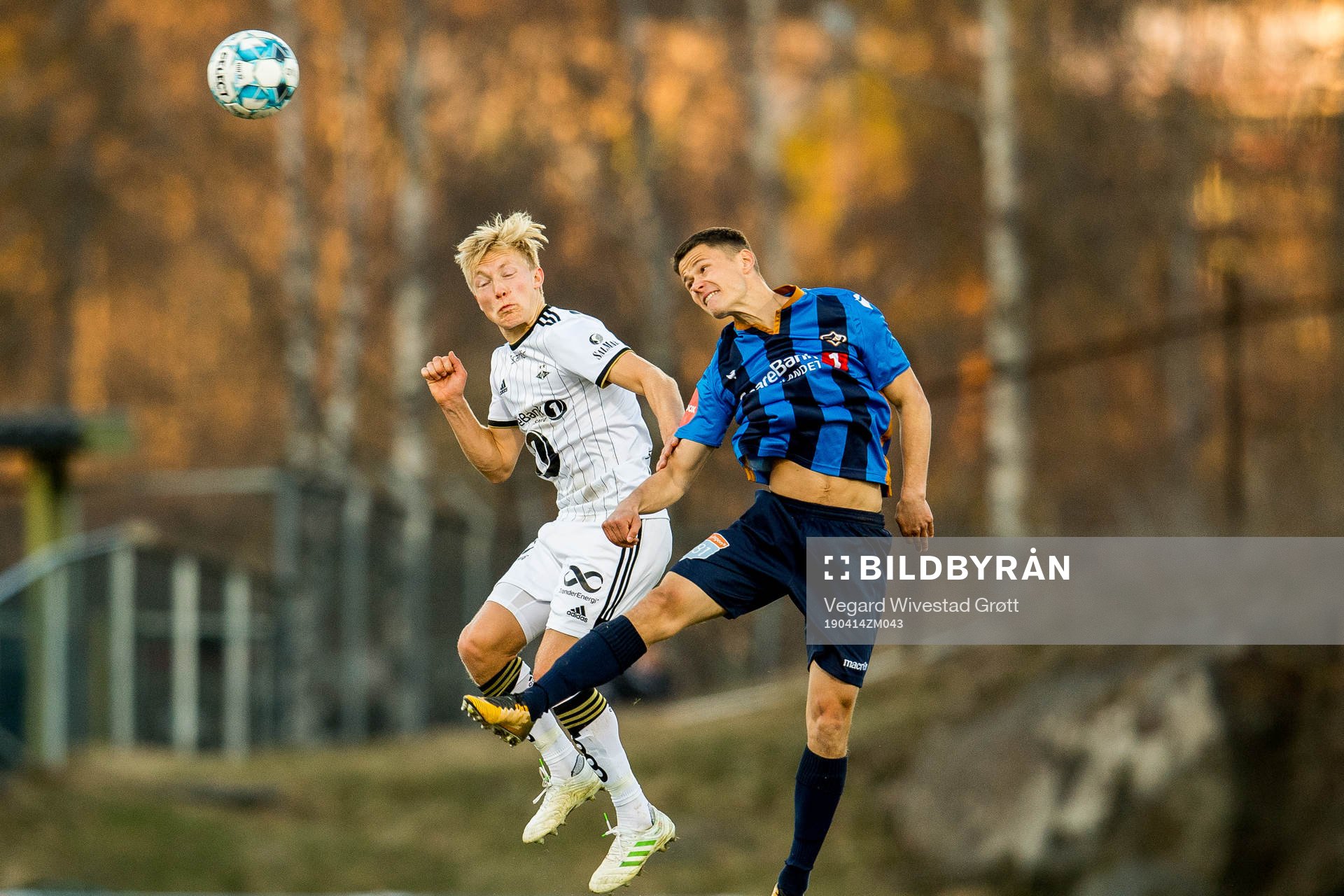 Birger Meling of Rosenborg and Nikolaj Kirk of Stabæk during the Eliteserien football match between Stabæk and Rosenborg on April 14, 2019 in Bekkestua.