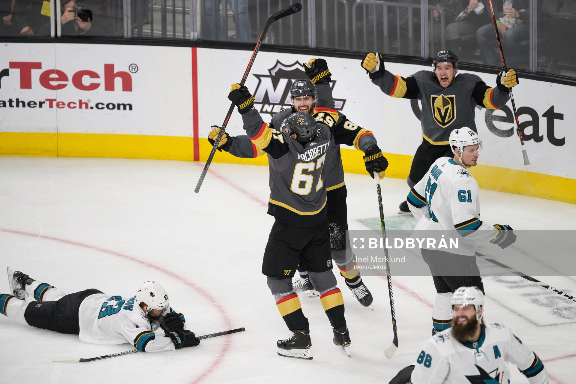 Max Pacioretty, Alex Tuch and Mark Stone of Vegas Golden