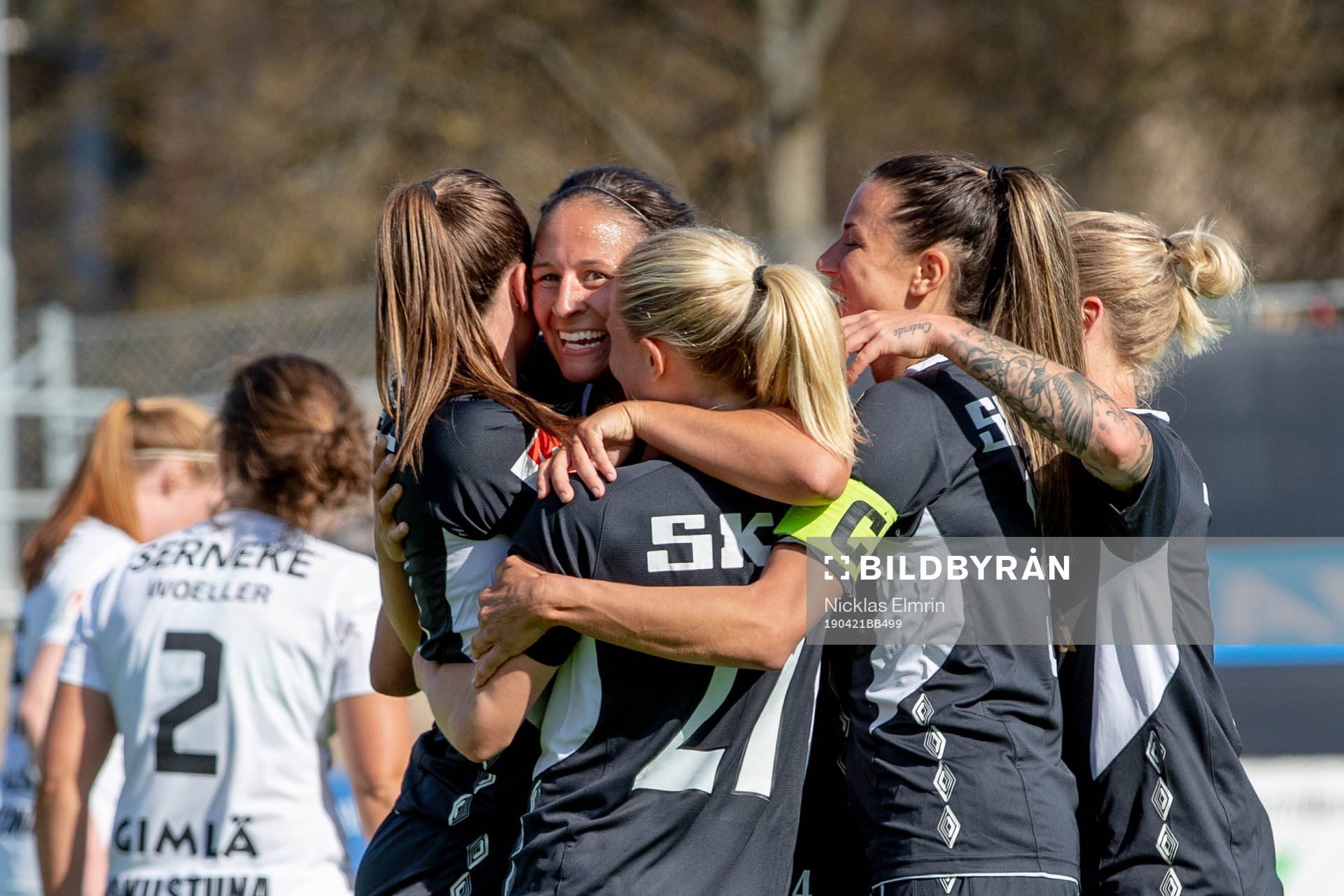 Göteborgs Taylor Leach jublar efter 1-0 under fotbollsmatchen i Damallsvenskan mellan Kopparbergs/Göteborg och Eskilstuna den 21 april 2019 i Göteborg.