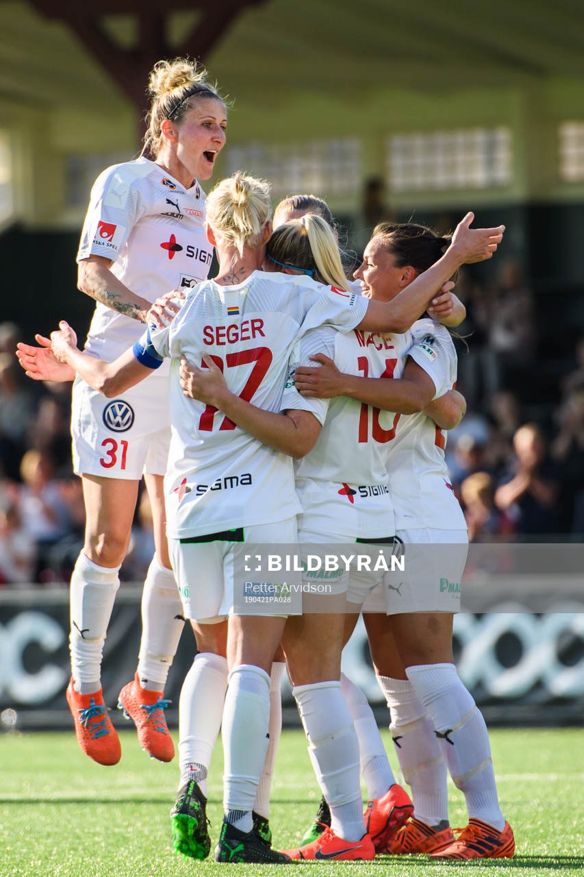 Rosengårds spelare med bla Anja Mittag jublar