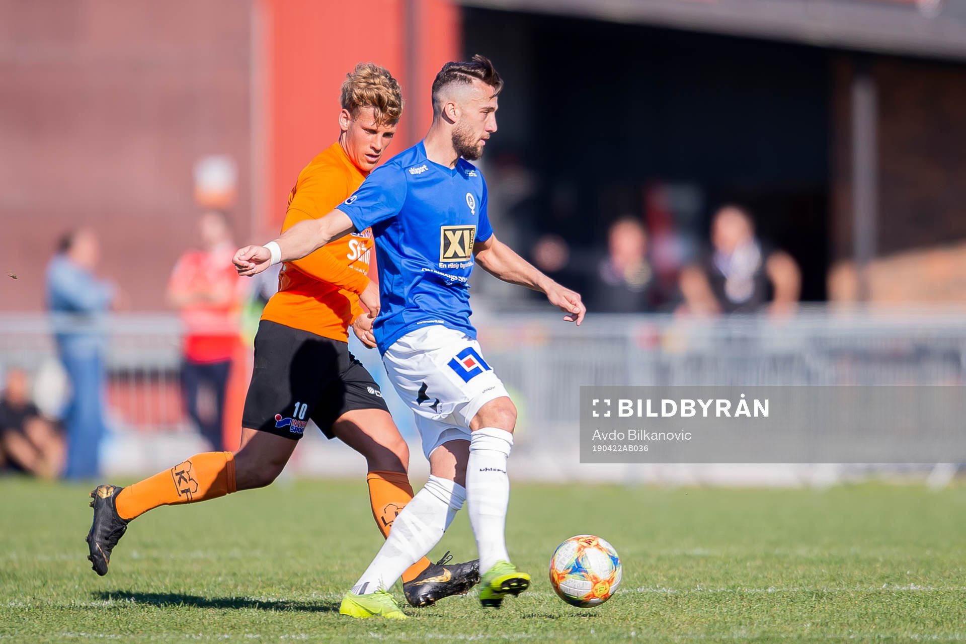 Åtvidabergs Dardan Mustafa under fotbollsmatchen i Division 1 Södra mellan Torn och Åtvidaberg 22 april 2019 i Stångby.