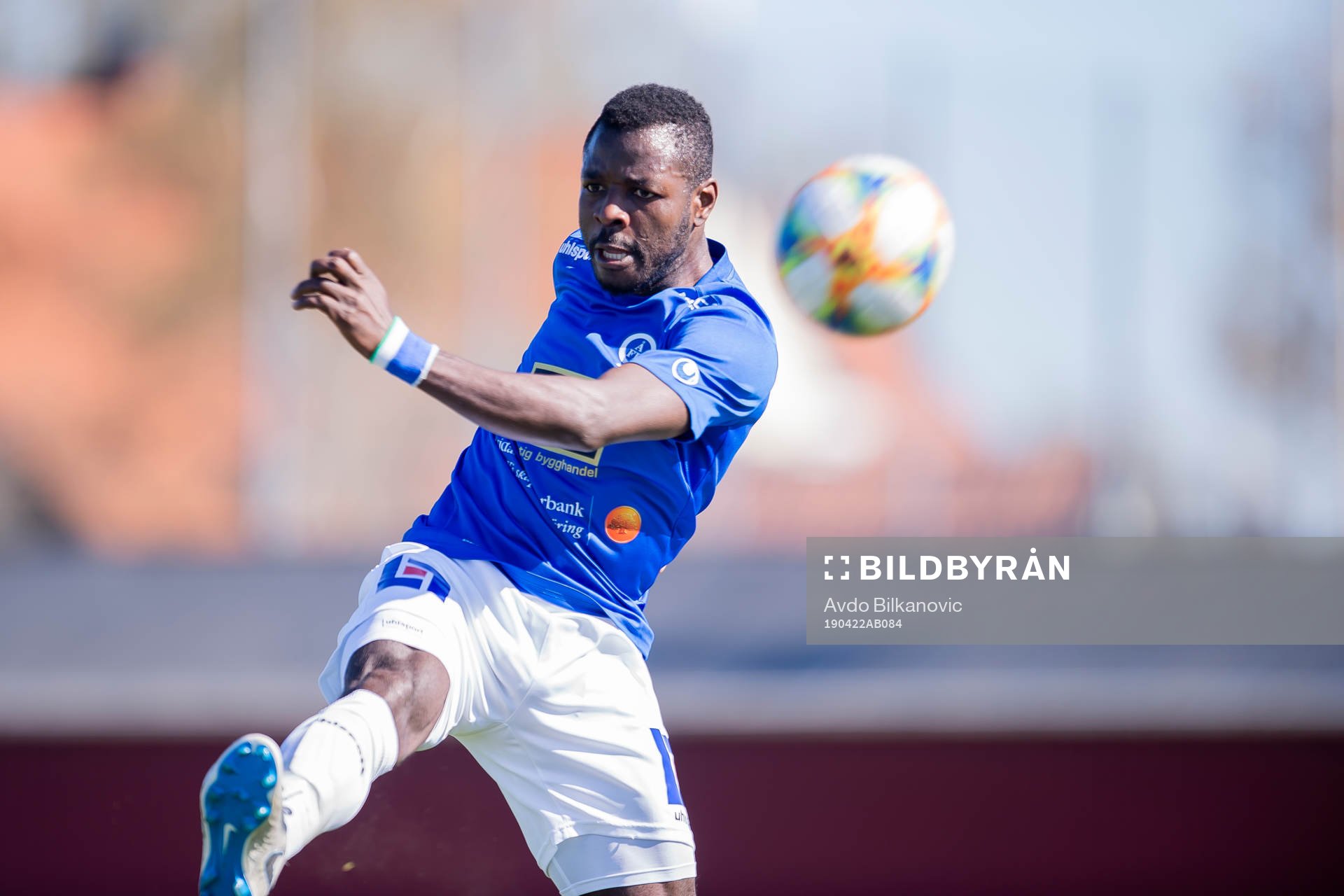 Åtvidabergs Ishmael Koroma under fotbollsmatchen i Division 1 Södra mellan Torn och Åtvidaberg 22 april 2019 i Stångby.