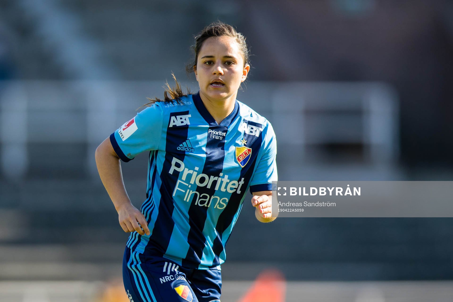 Djurgårdens Malin Diaz Pettersson under fotbollsmatchen i Damallsvenskan mellan Djurgården och Linköping den 22 april 2019 i Stockholm.